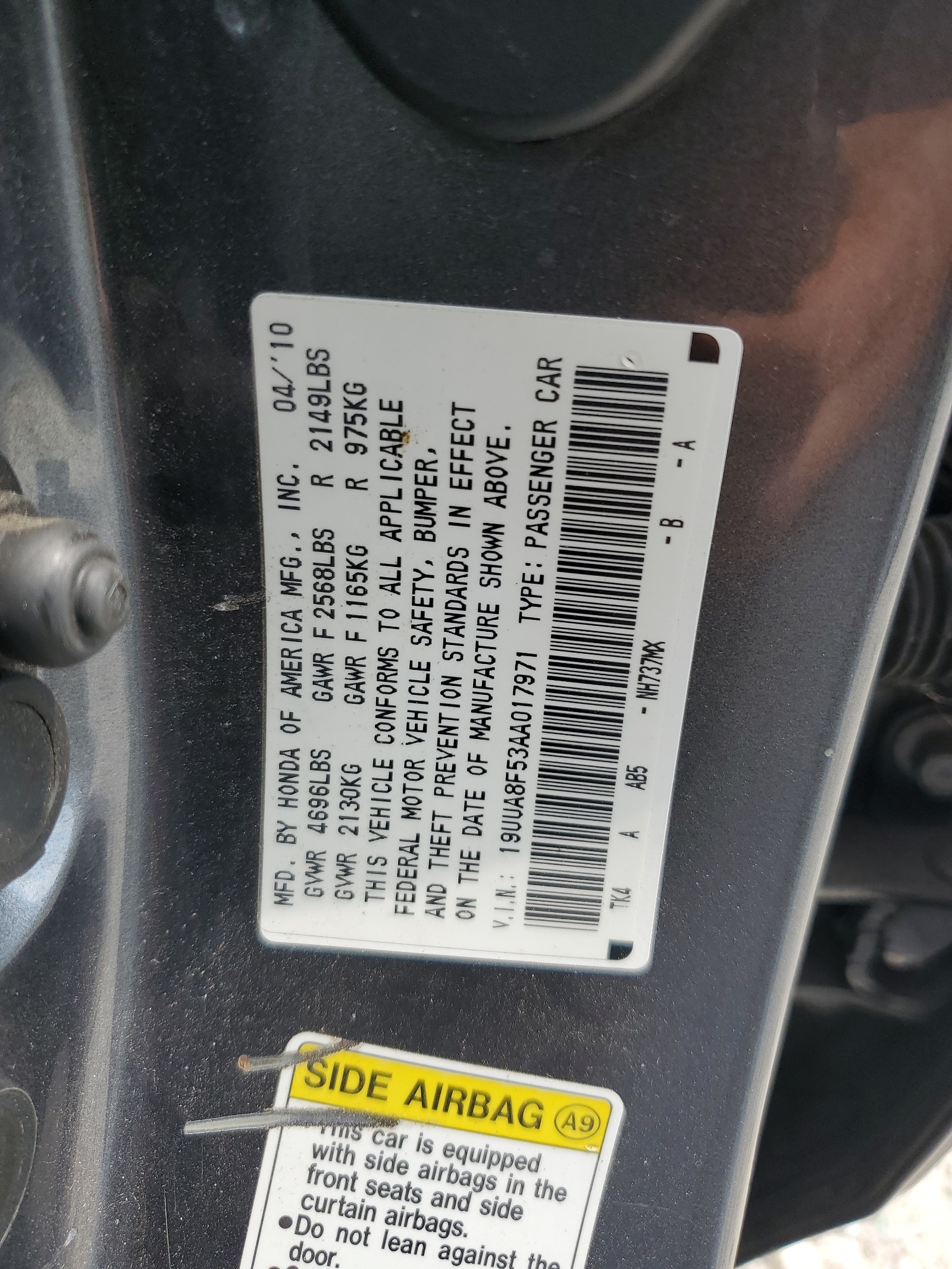 19UUA8F53AA017971 2010 Acura Tl