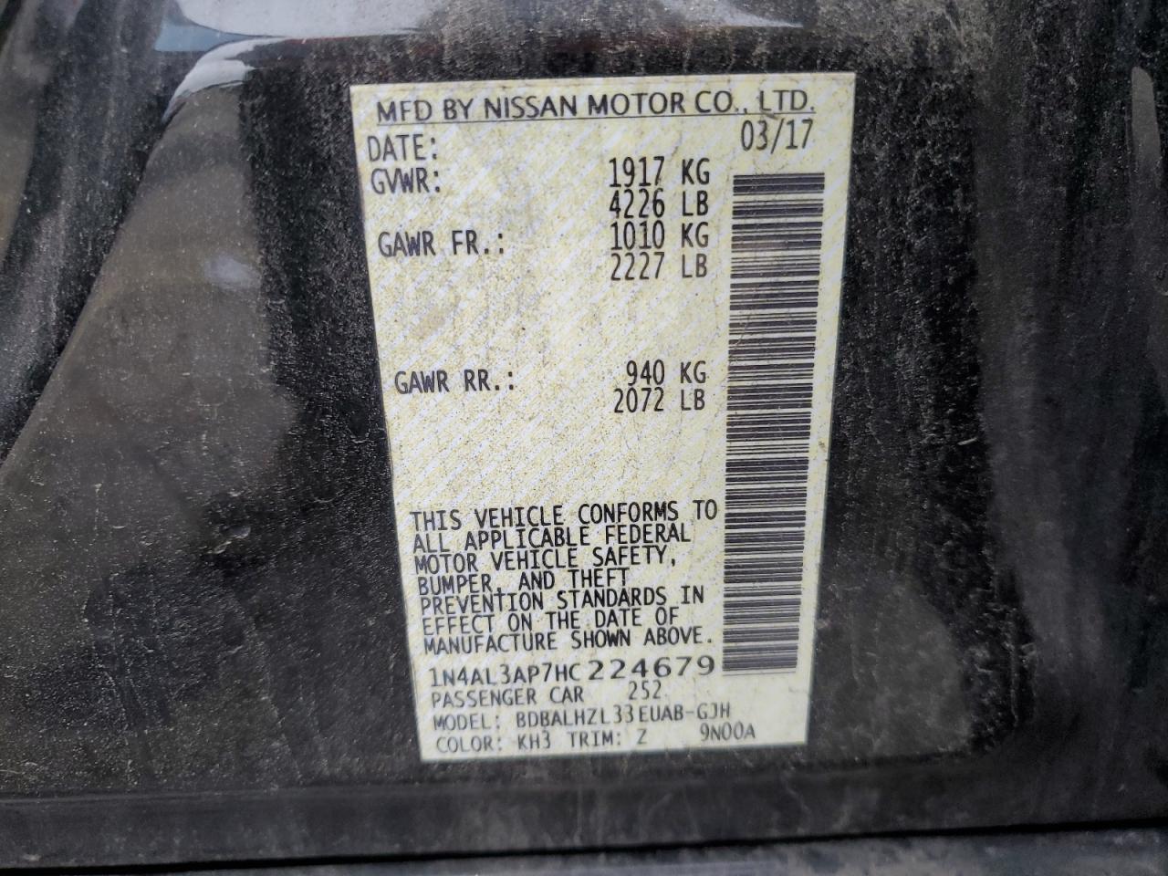 1N4AL3AP7HC224679 2017 Nissan Altima 2.5