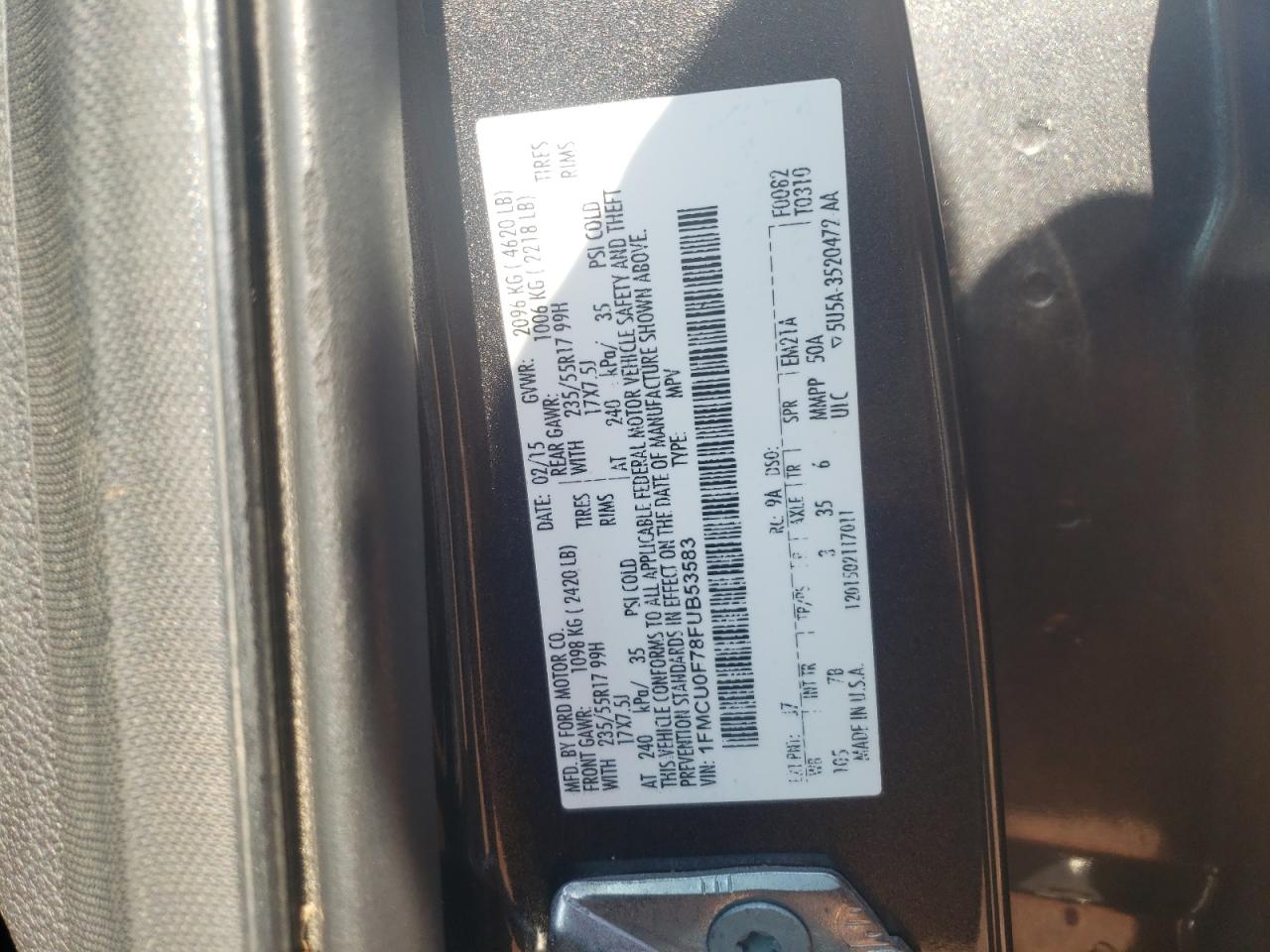 2015 Ford Escape S VIN: 1FMCU0F78FUB53583 Lot: 65540034