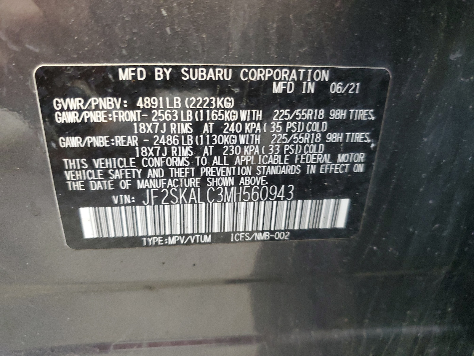 JF2SKALC3MH560943 2021 Subaru Forester Sport