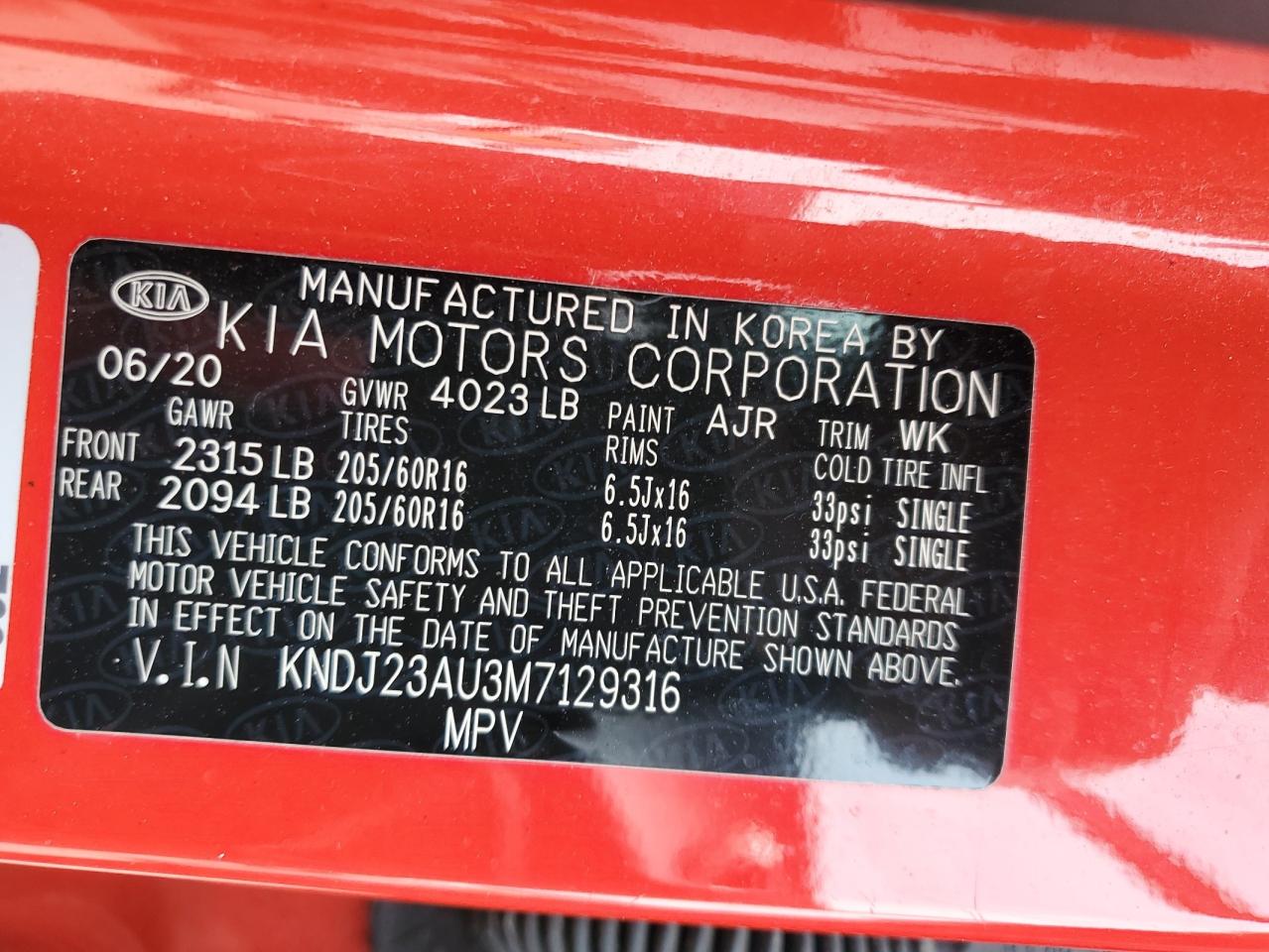 2021 Kia Soul Lx VIN: KNDJ23AU3M7129316 Lot: 63476484