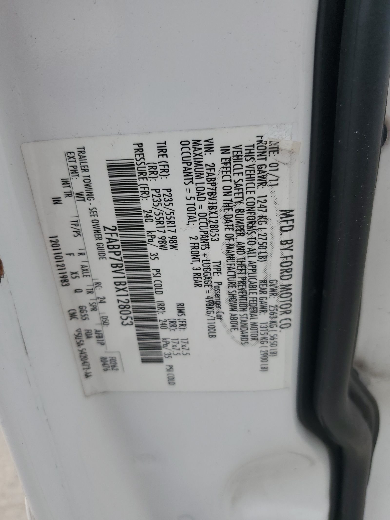 2FABP7BV1BX128053 2011 Ford Crown Victoria Police Interceptor