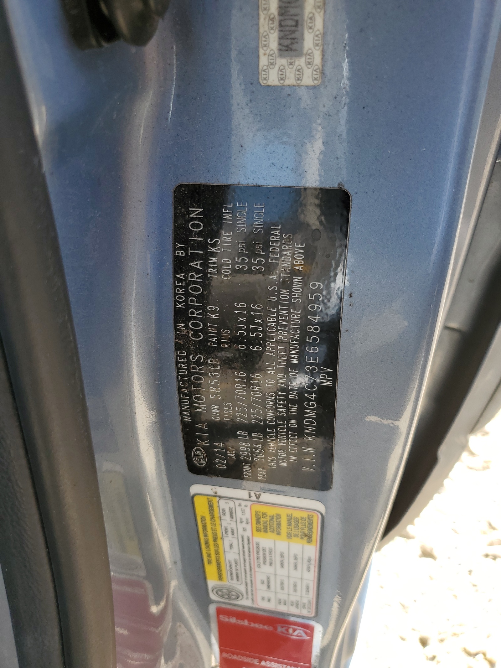 KNDMG4C73E6584959 2014 Kia Sedona Lx