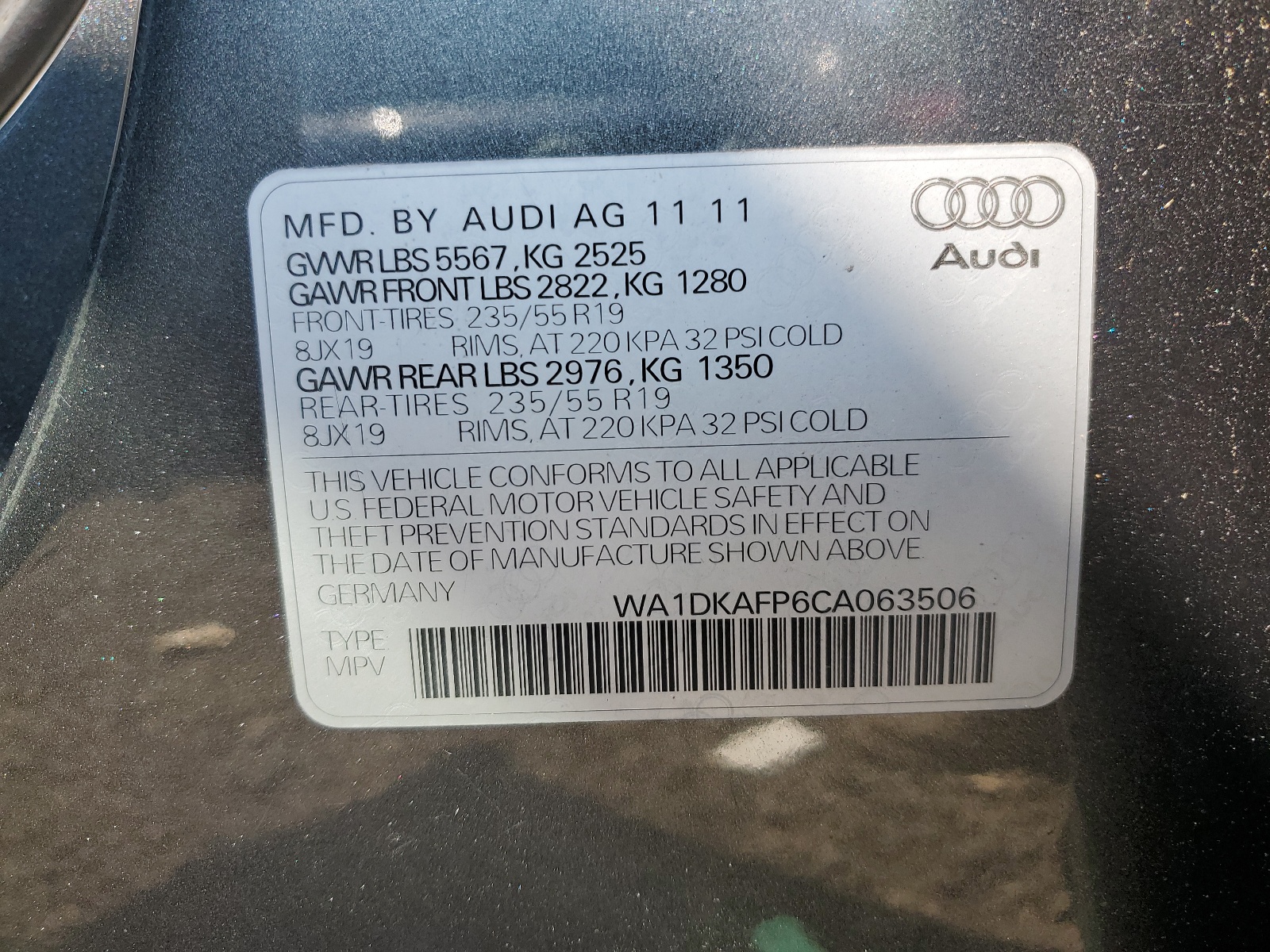WA1DKAFP6CA063506 2012 Audi Q5 Premium Plus