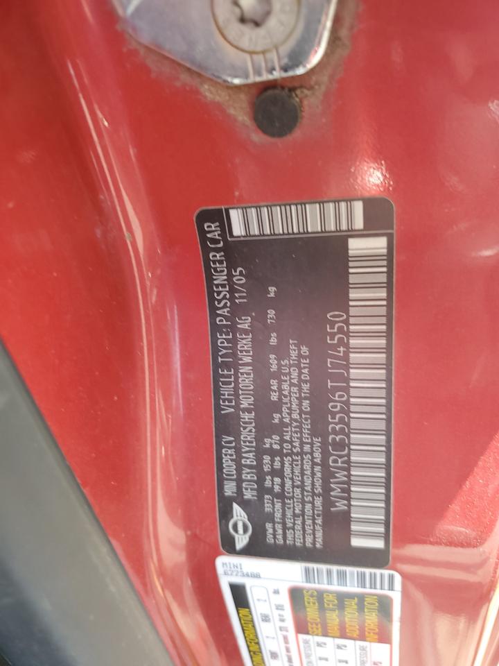 2006 Mini Cooper VIN: WMWRC33596TJ74550 Lot: 65462864