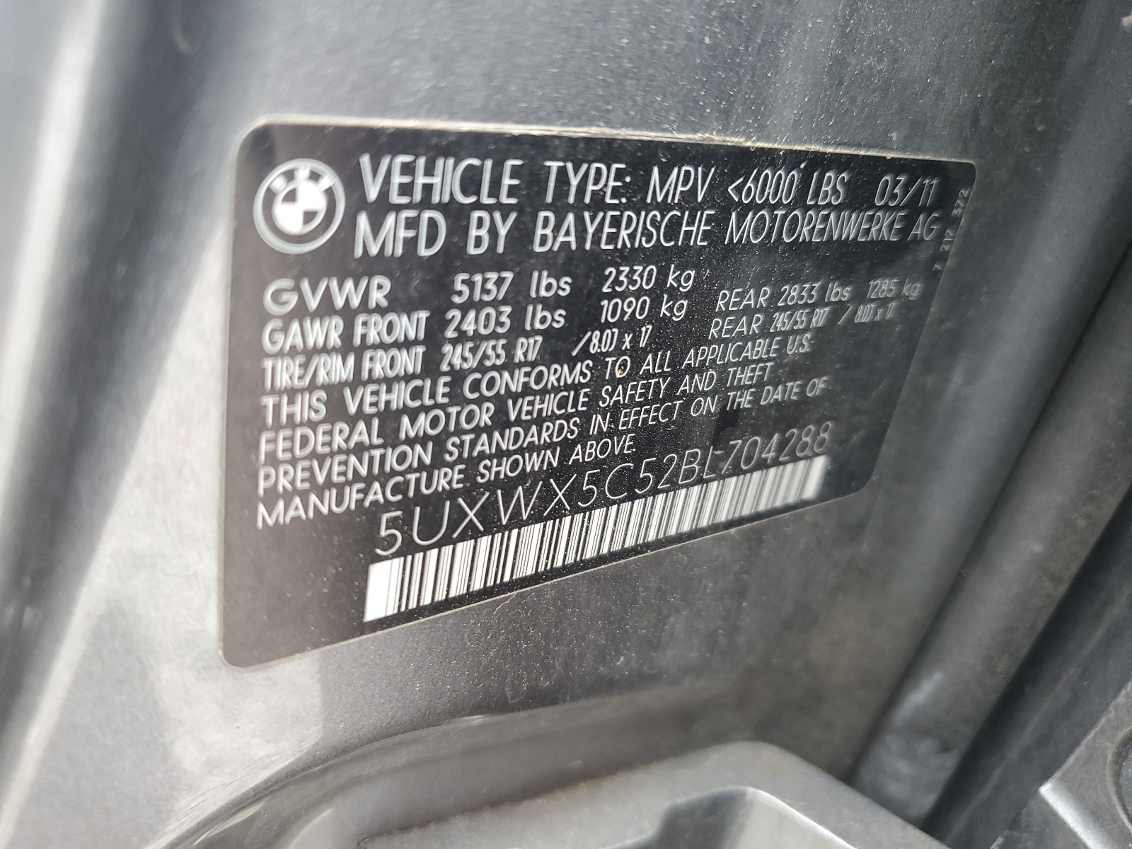 5UXWX5C52BL704288 2011 BMW X3 xDrive28I