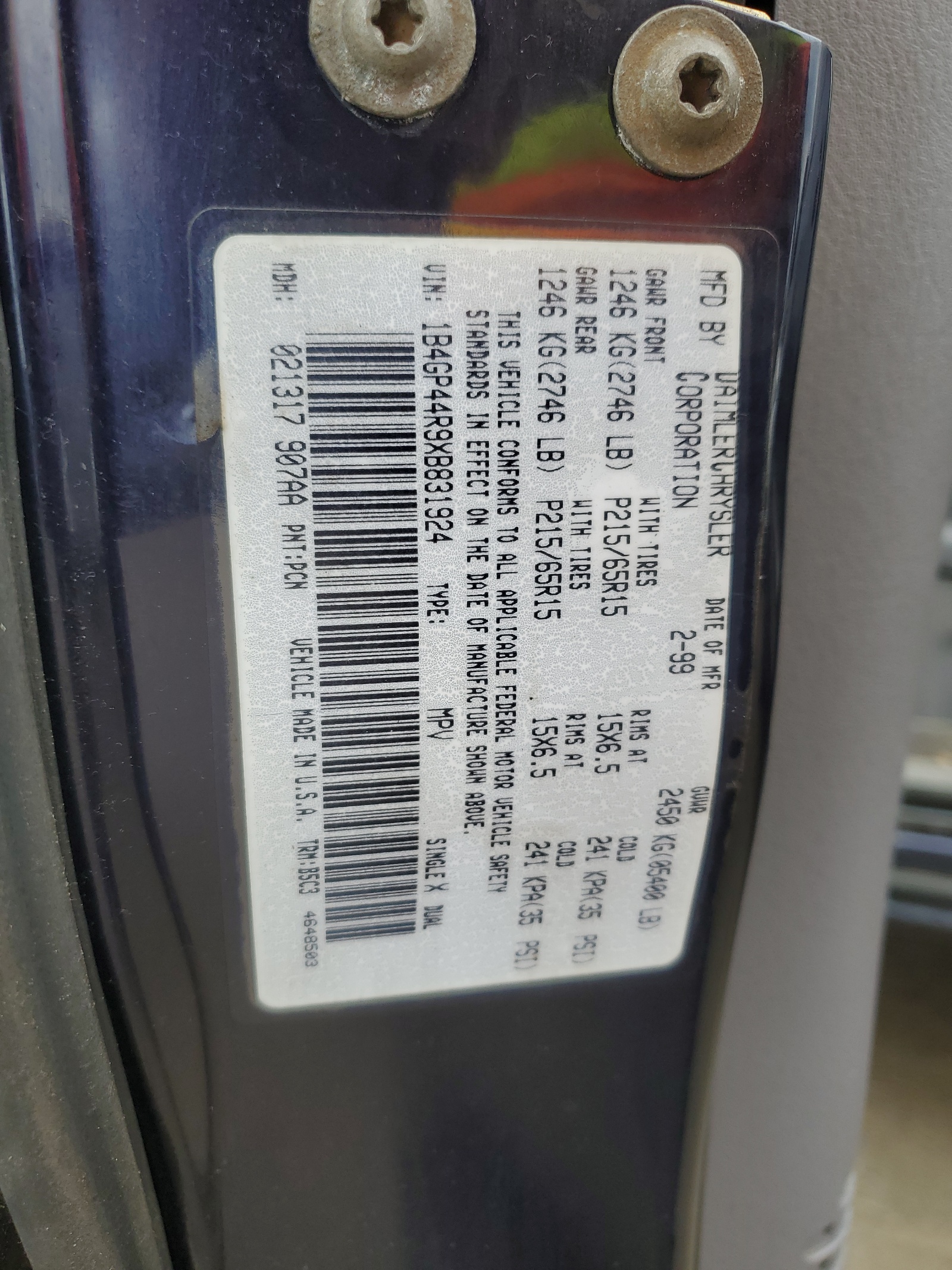 1B4GP44R9XB831924 1999 Dodge Grand Caravan Se