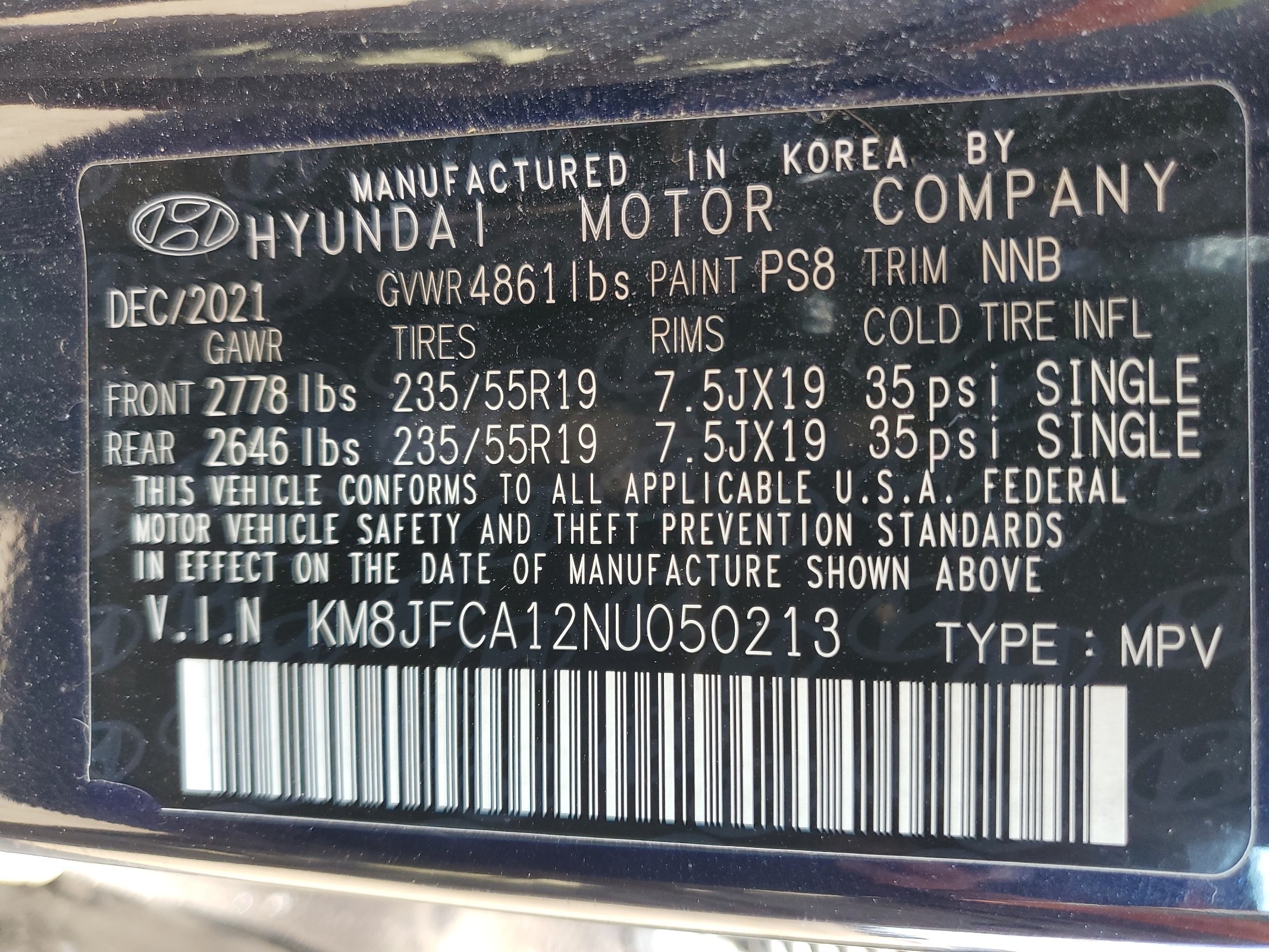 KM8JFCA12NU050213 2022 Hyundai Tucson Sel Convenience