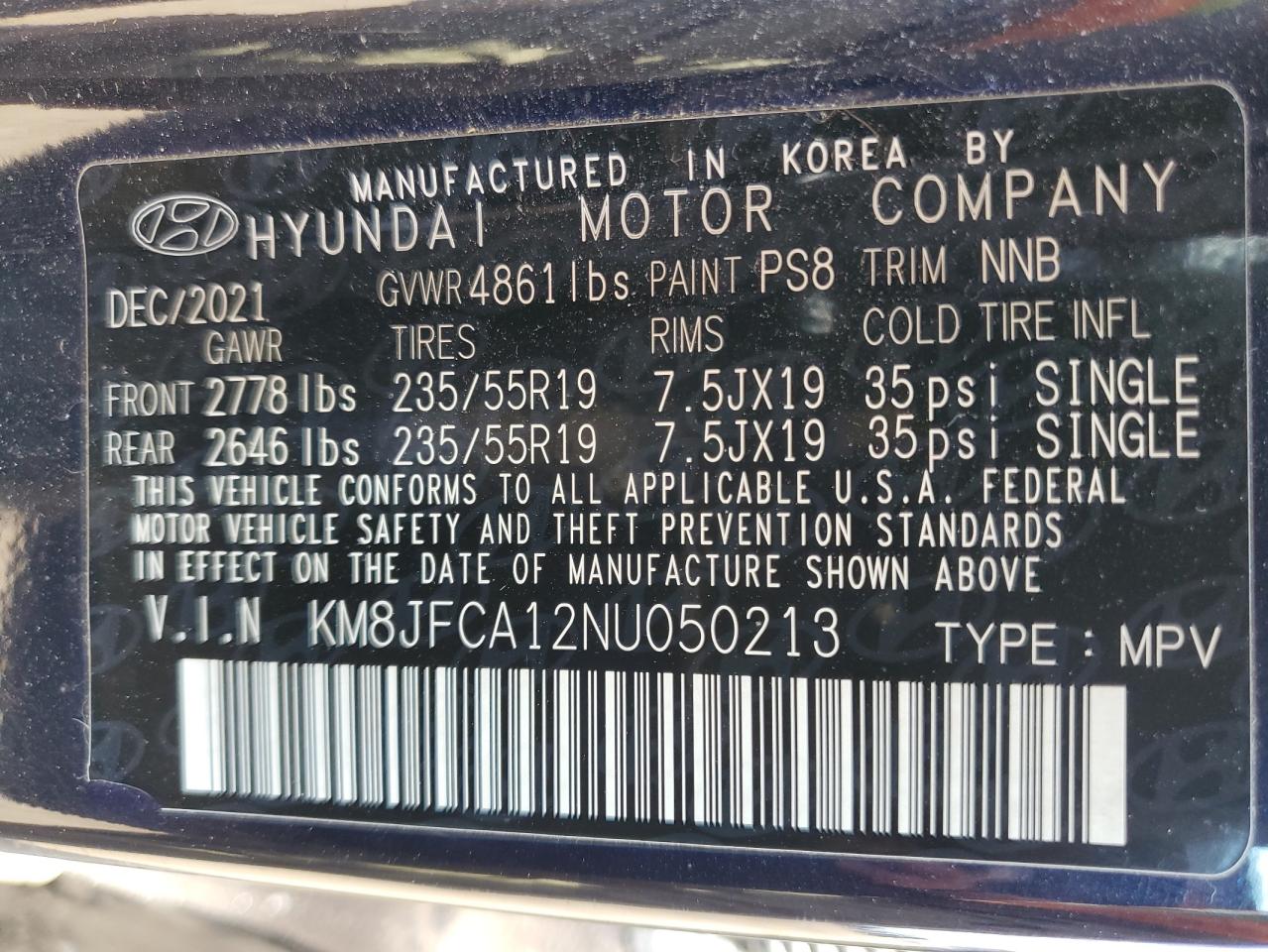 2022 Hyundai Tucson Sel Convenience VIN: KM8JFCA12NU050213 Lot: 63634214