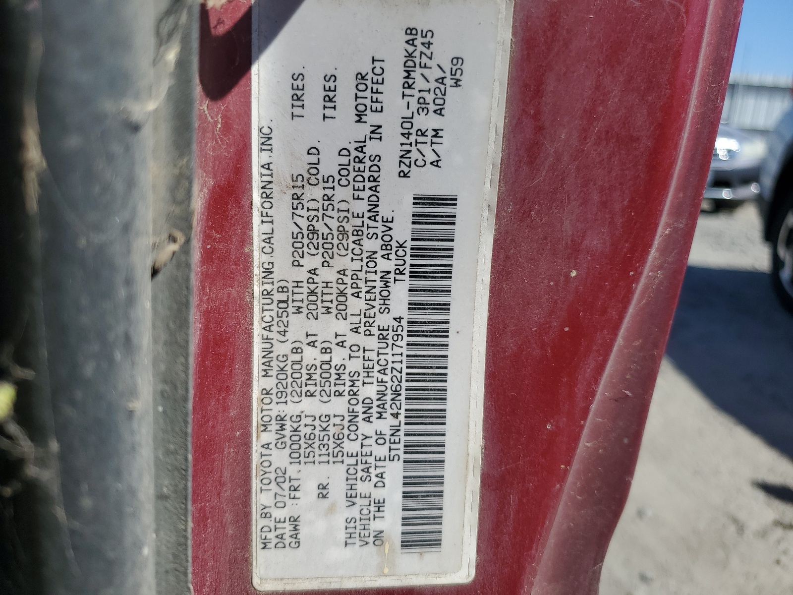 5TENL42N62Z117954 2002 Toyota Tacoma