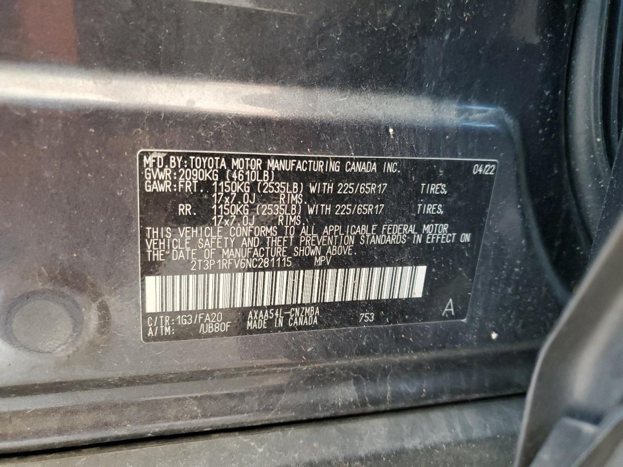 2022 Toyota Rav4 Xle VIN: 2T3P1RFV6NC281115 Lot: 62897284