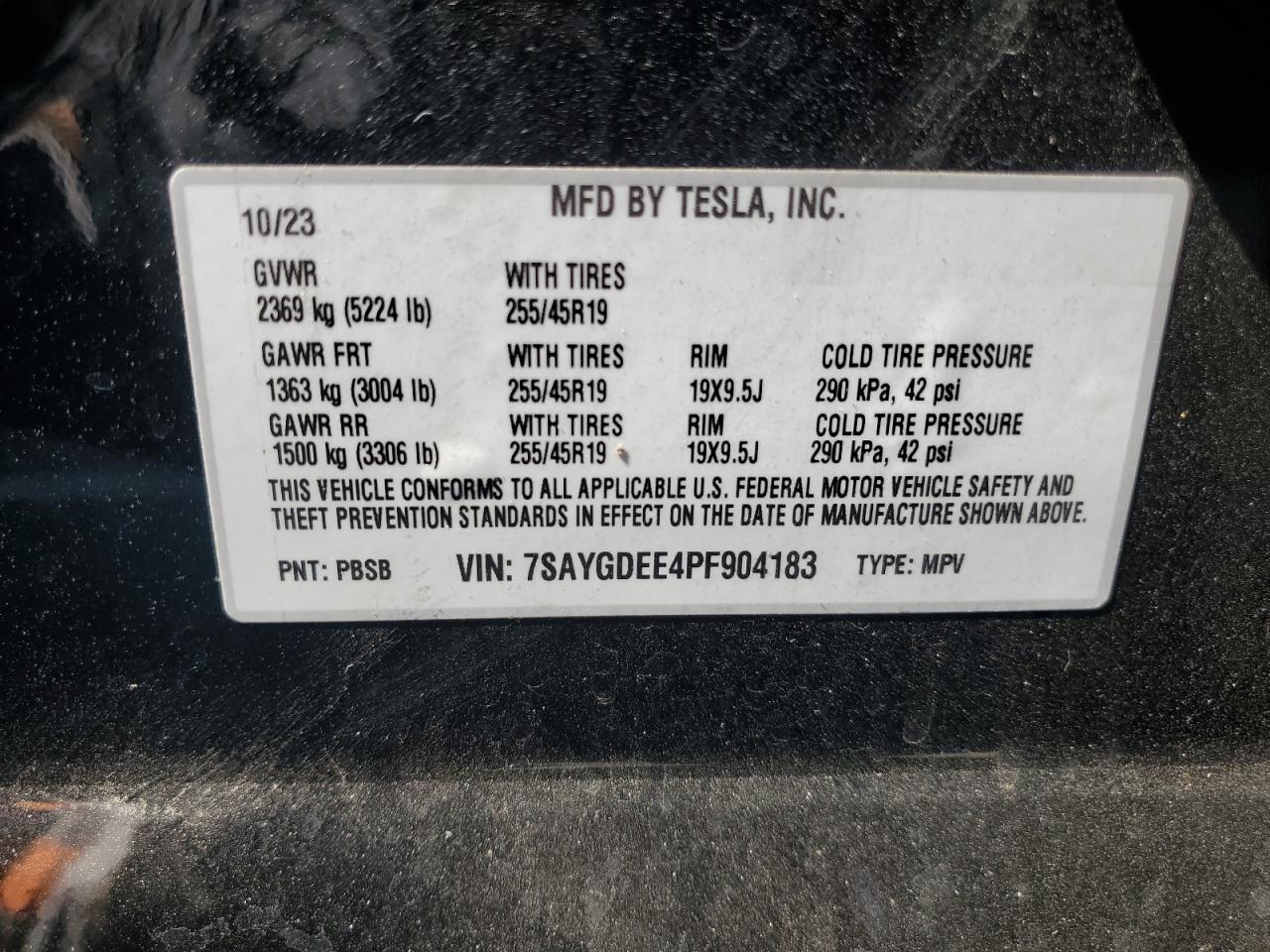 2023 Tesla Model Y VIN: 7SAYGDEE4PF904183 Lot: 64482064