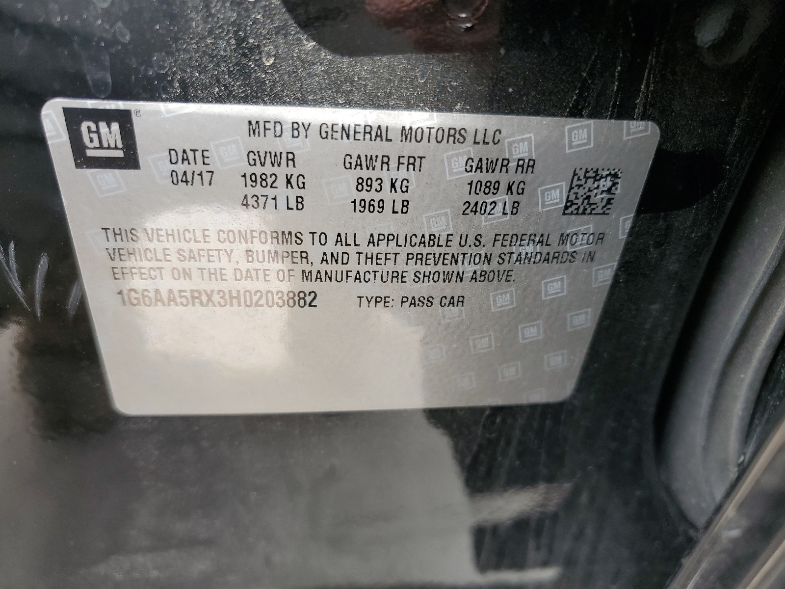 1G6AA5RX3H0203882 2017 Cadillac Ats