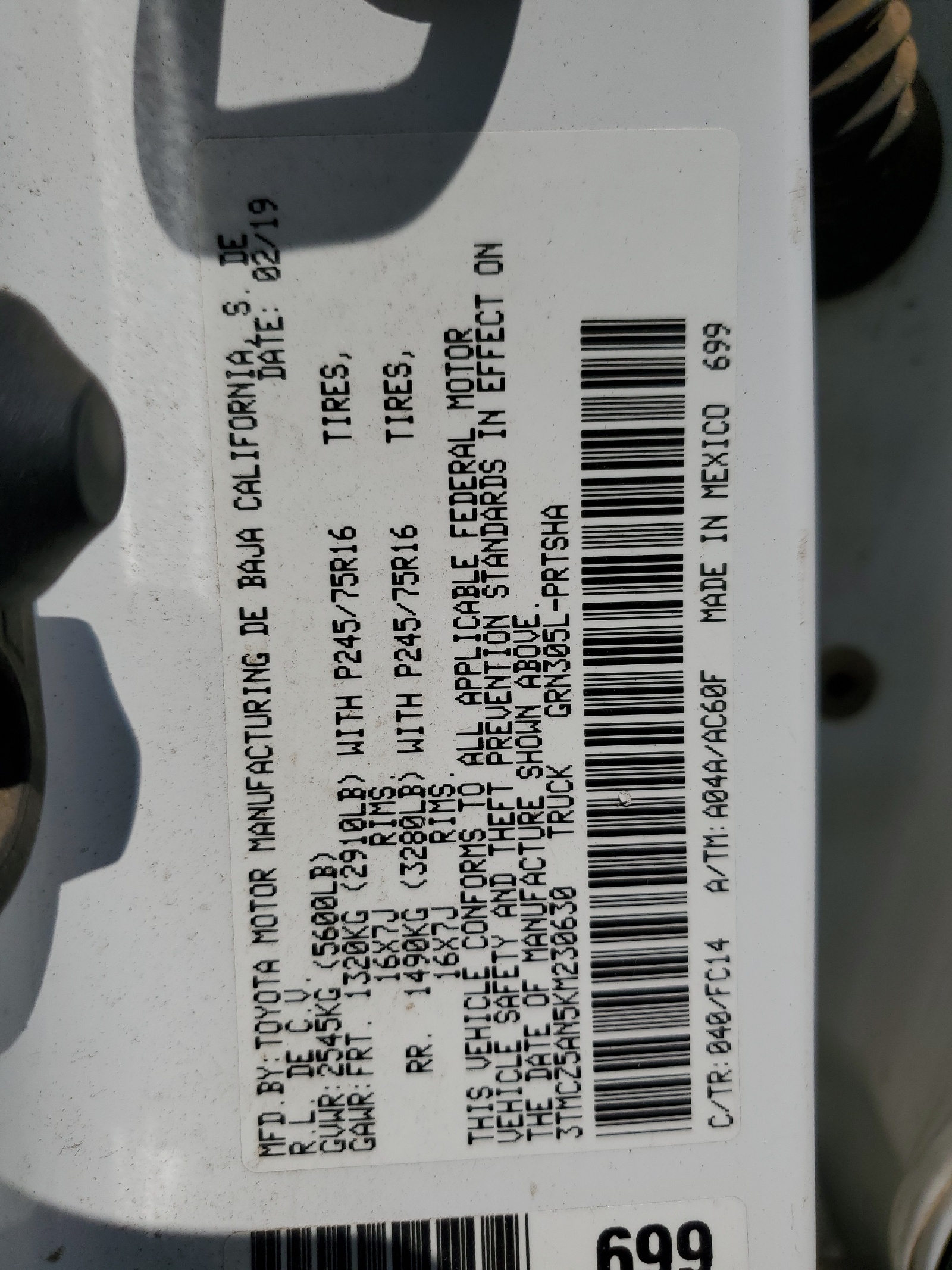 3TMCZ5AN5KM230630 2019 Toyota Tacoma Double Cab