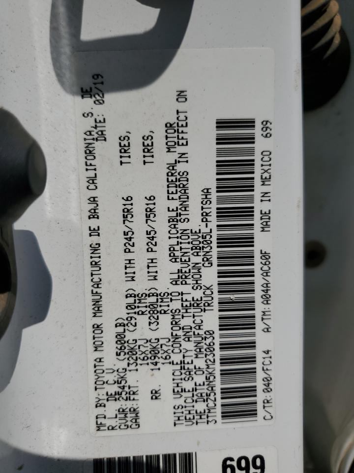 2019 Toyota Tacoma Double Cab VIN: 3TMCZ5AN5KM230630 Lot: 58511894