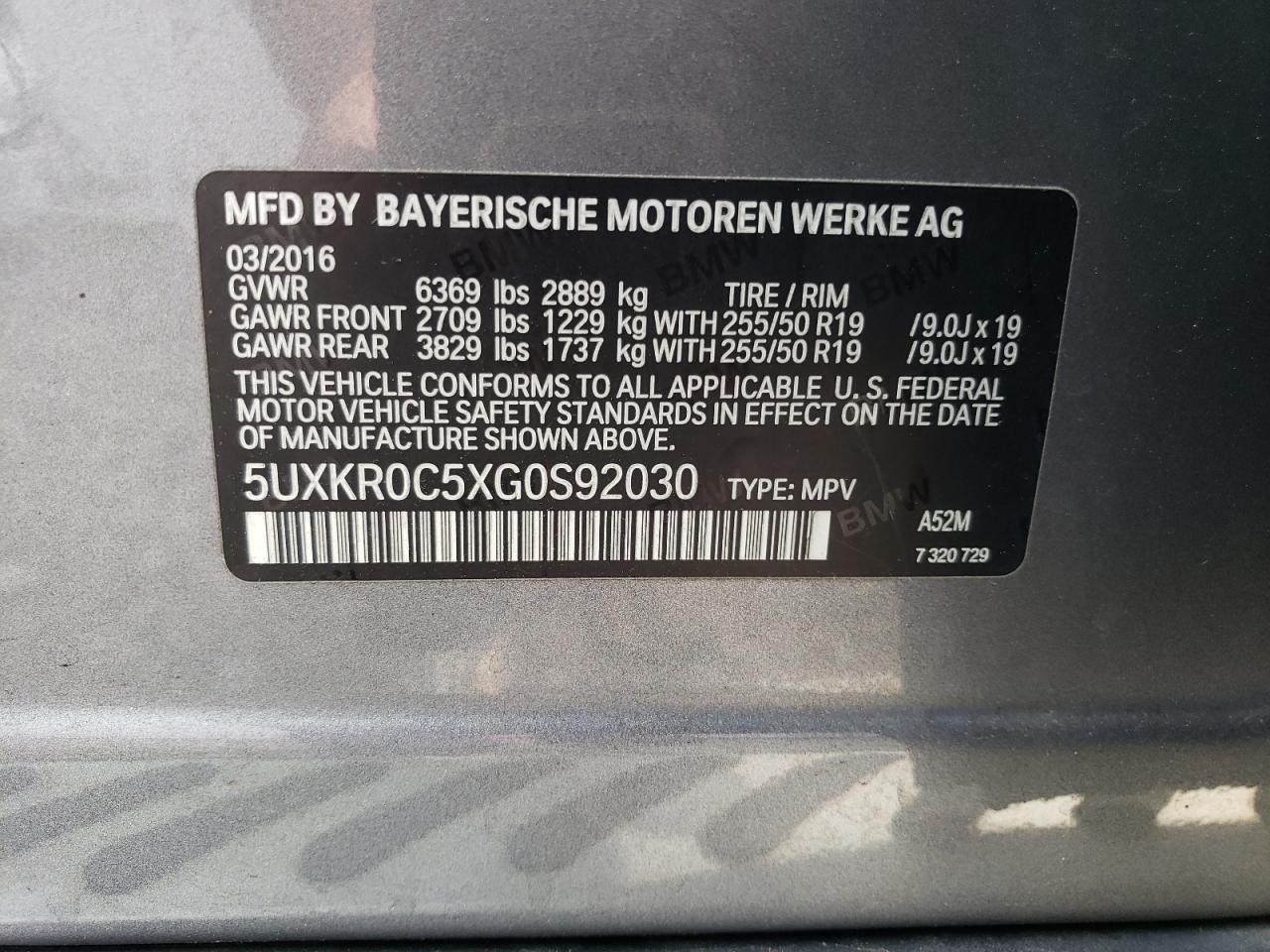 5UXKR0C5XG0S92030 2016 BMW X5 xDrive35I