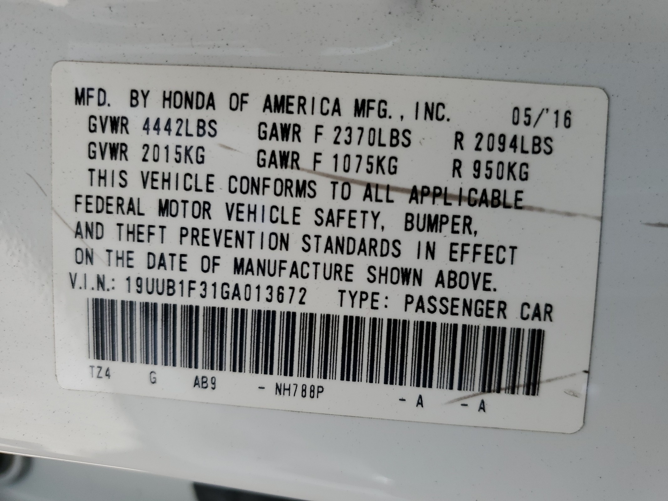 19UUB1F31GA013672 2016 Acura Tlx
