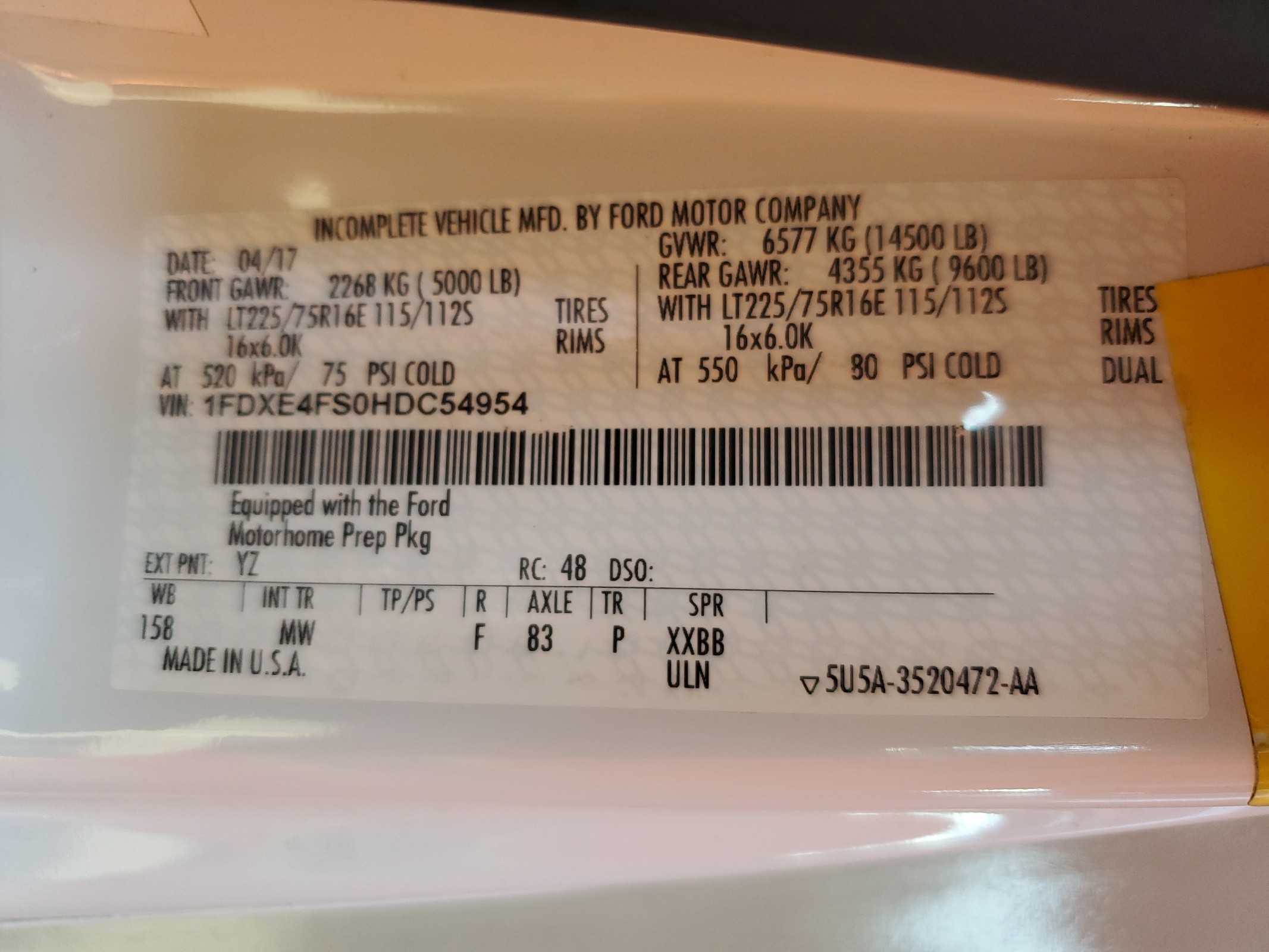 1FDXE4FS0HDC54954 2017 Ford Econoline E450 Super Duty Cutaway Van