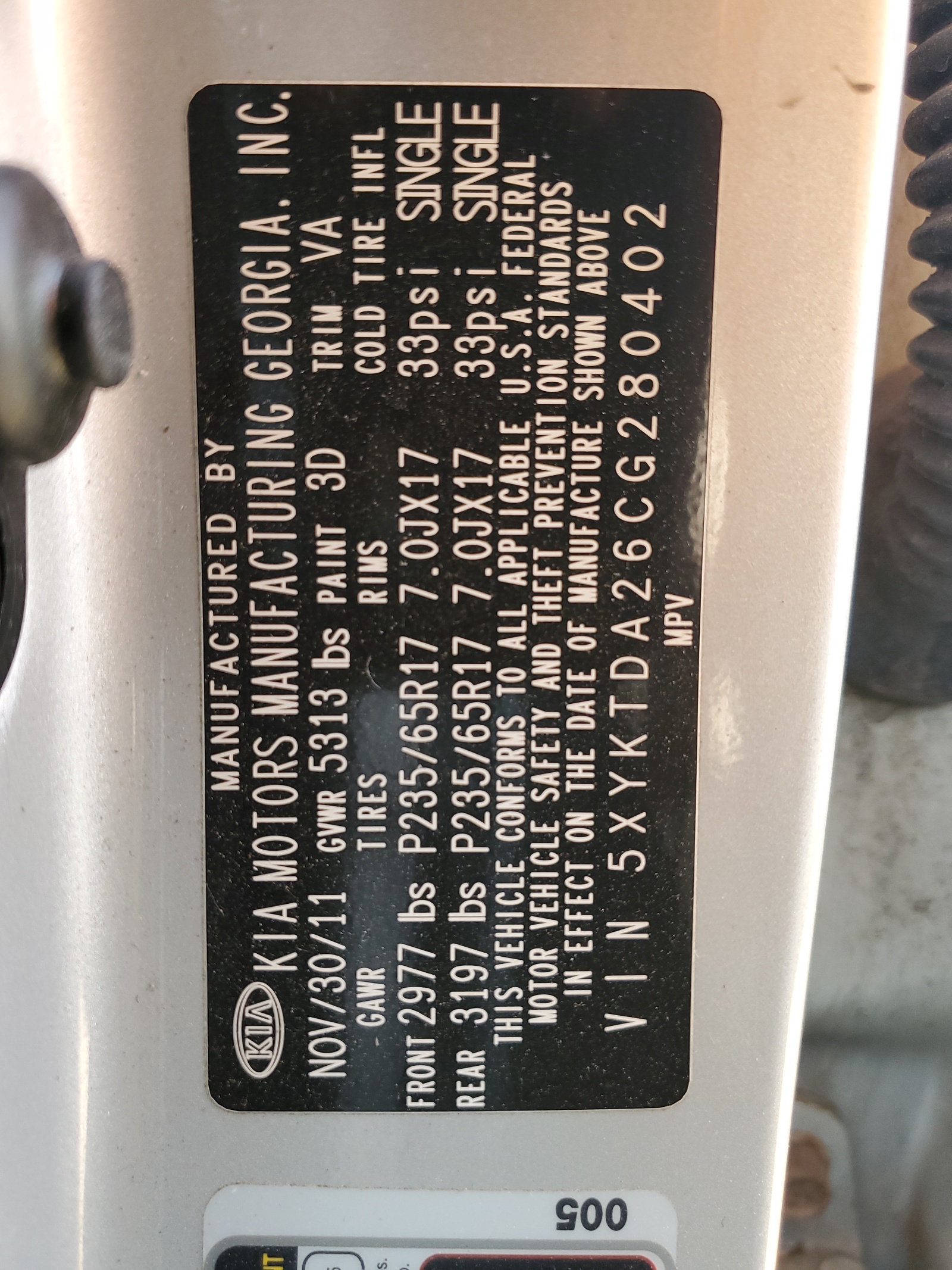 5XYKTDA26CG280402 2012 Kia Sorento Base