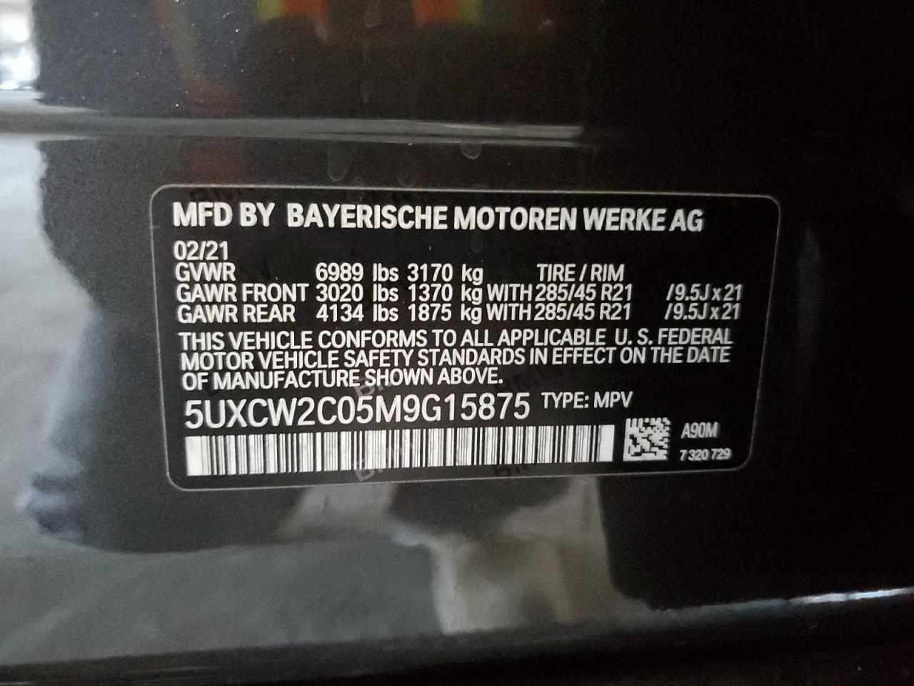 2021 BMW X7 xDrive40I VIN: 5UXCW2C05M9G15875 Lot: 63852974