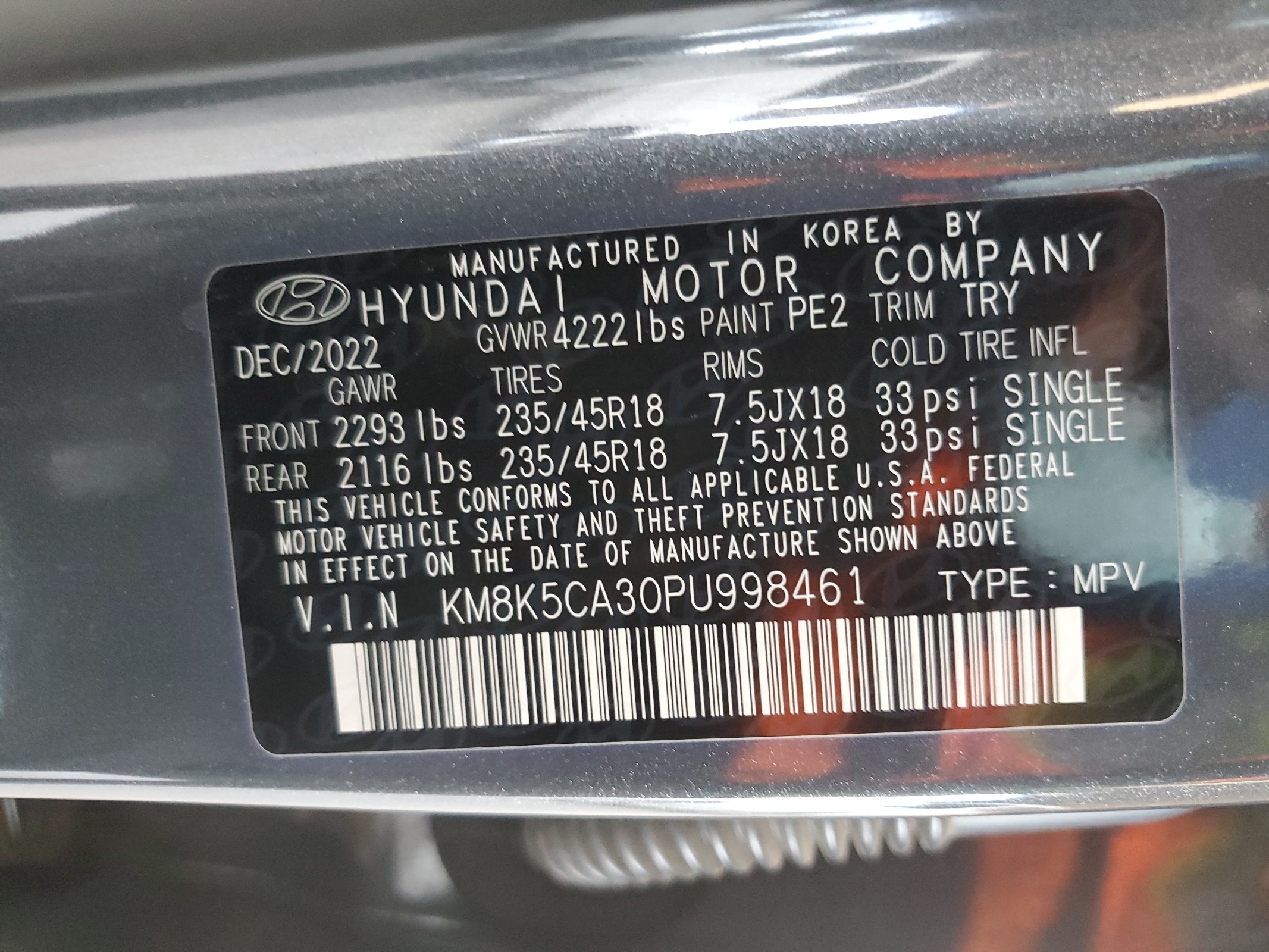 KM8K5CA30PU998461 2023 Hyundai Kona Limited