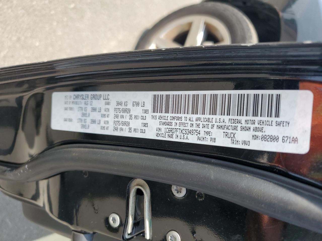 2012 Dodge Ram 1500 St VIN: 1C6RD7FTXCS349754 Lot: 63455534