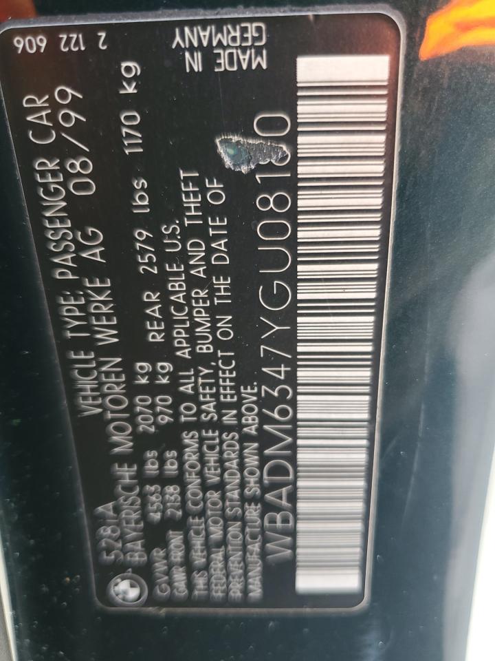 2000 BMW 528 I Automatic VIN: WBADM6347YGU08180 Lot: 65115974