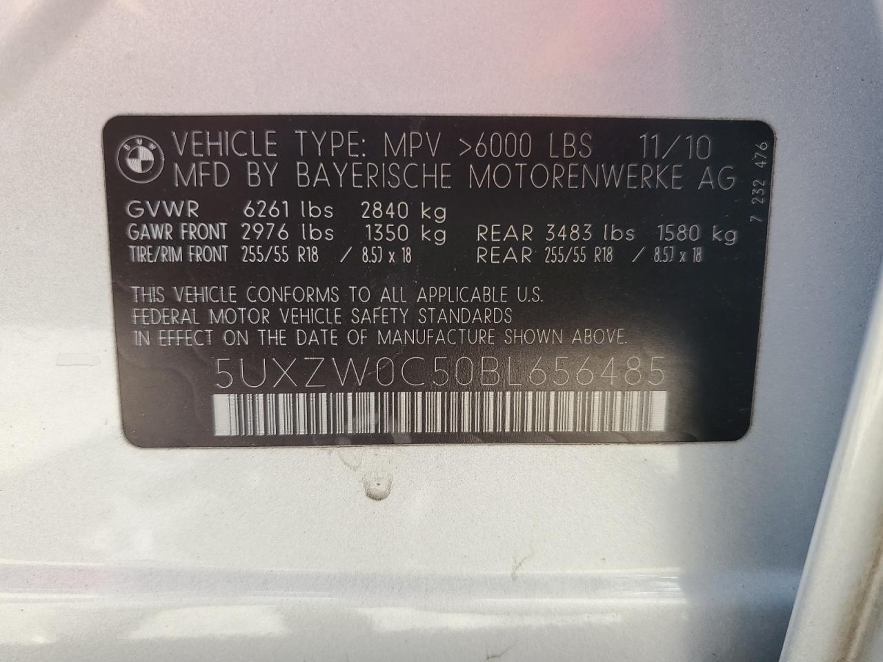 2011 BMW X5 xDrive35D VIN: 5UXZW0C50BL656485 Lot: 63300944