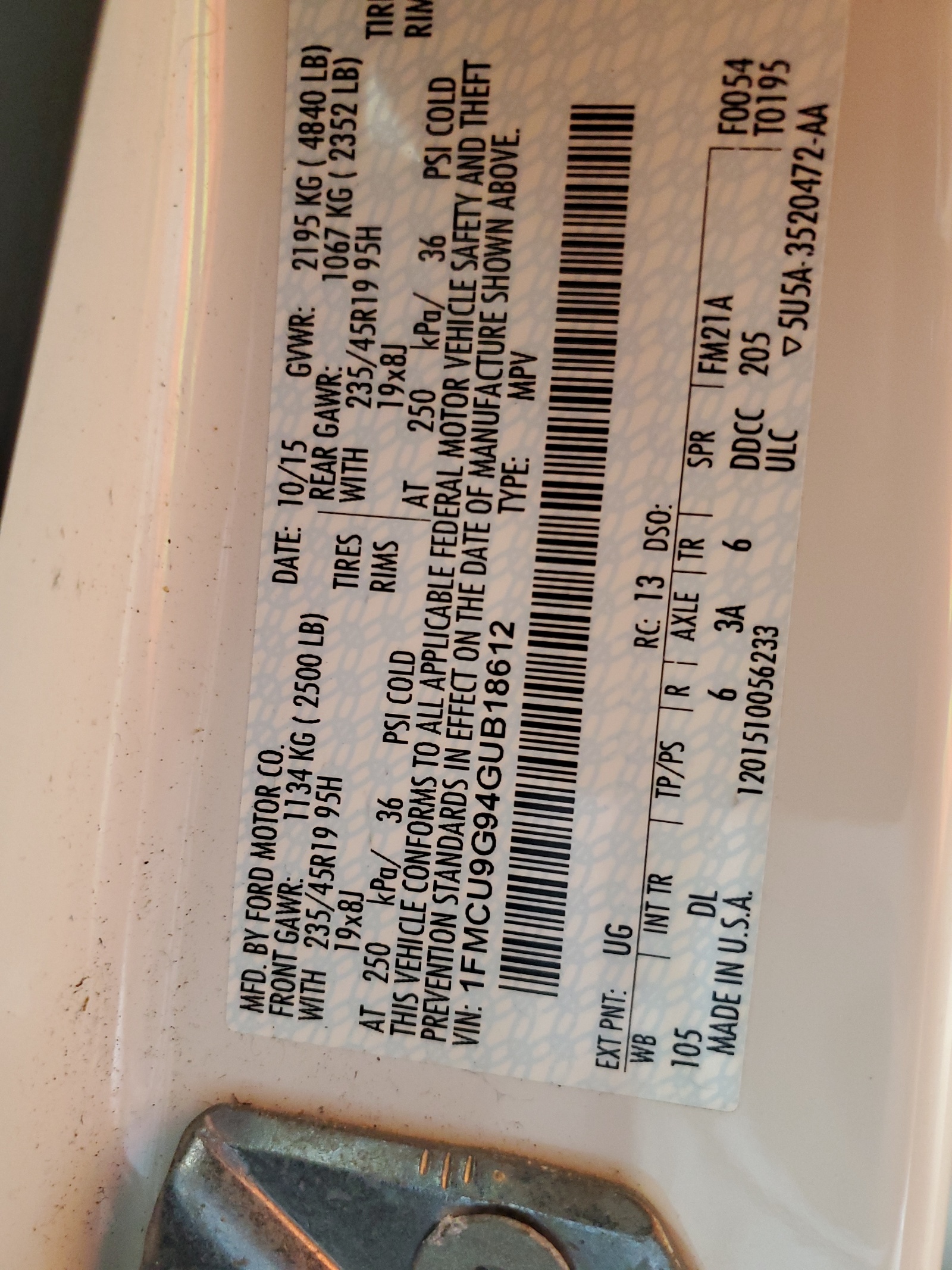 1FMCU9G94GUB18612 2016 Ford Escape Se