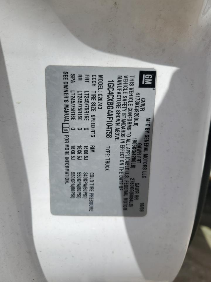 2010 Chevrolet Silverado C2500 Heavy Duty Lt VIN: 1GC4CXBG4AF104758 Lot: 63073234