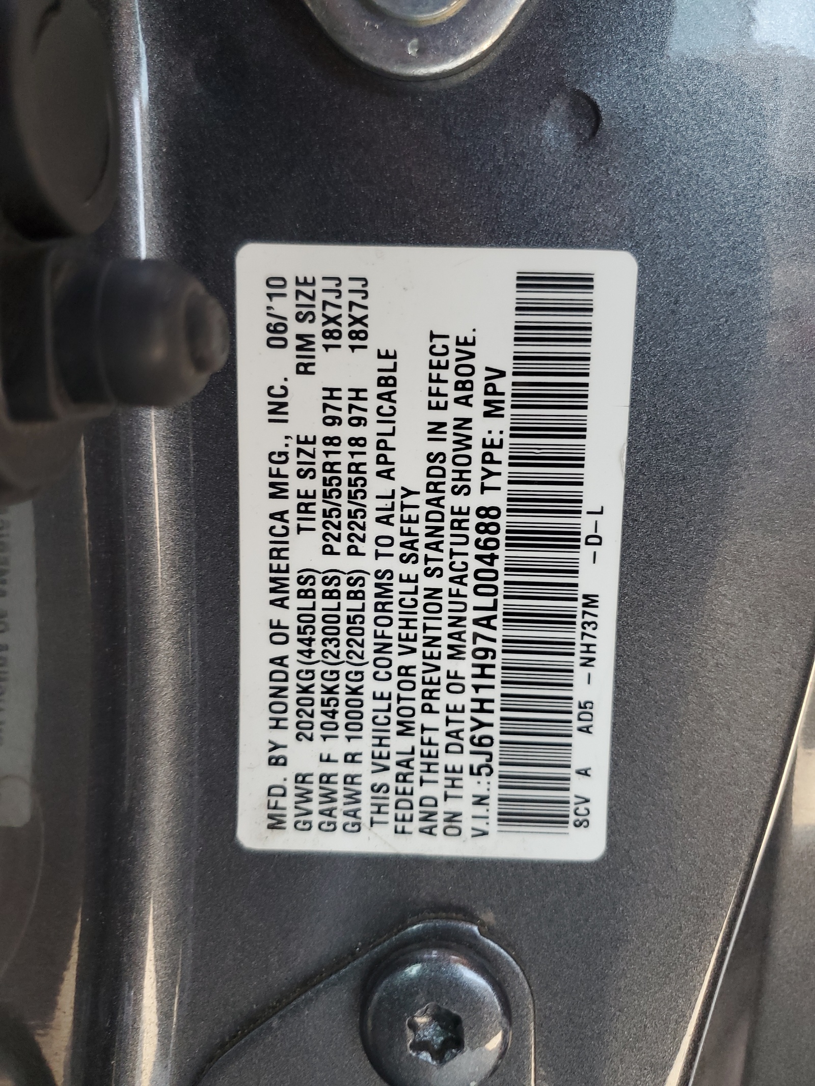 5J6YH1H97AL004688 2010 Honda Element Sc