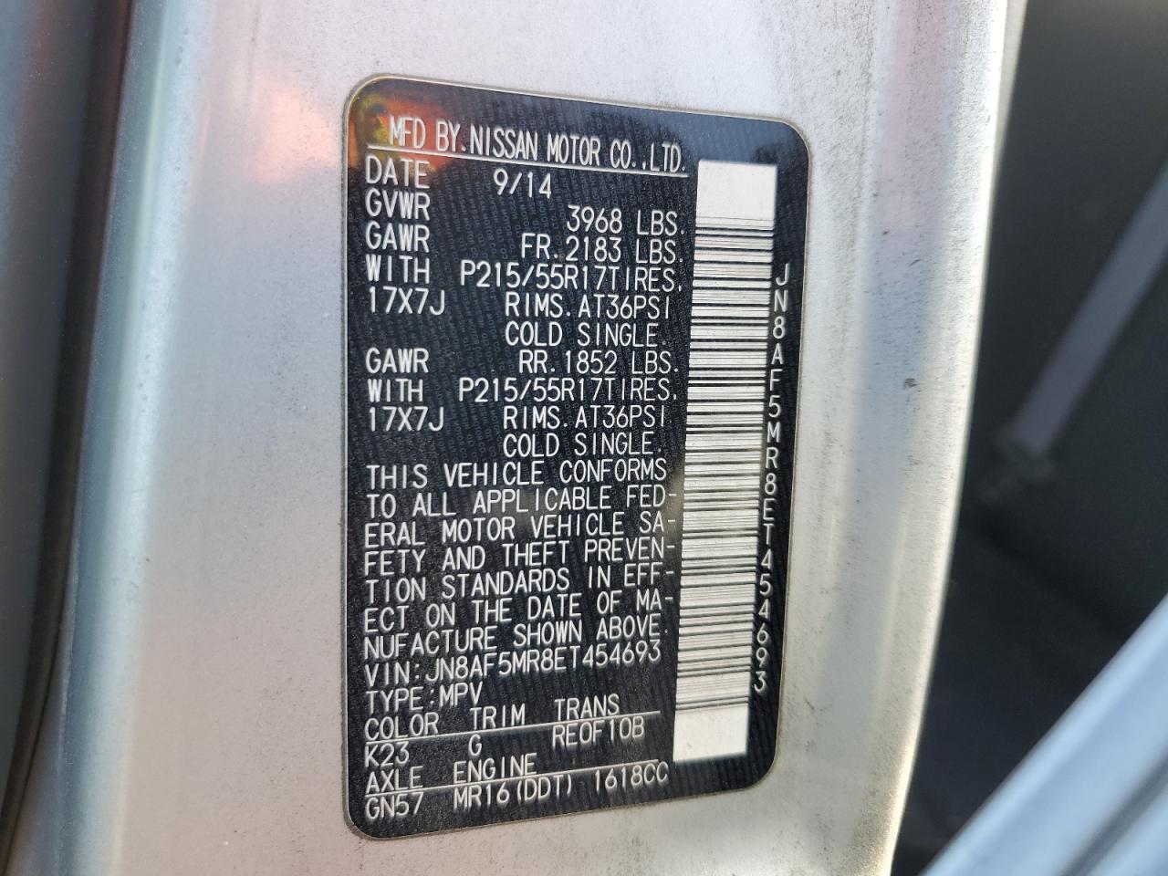 2014 Nissan Juke S VIN: JN8AF5MR8ET454693 Lot: 61166944