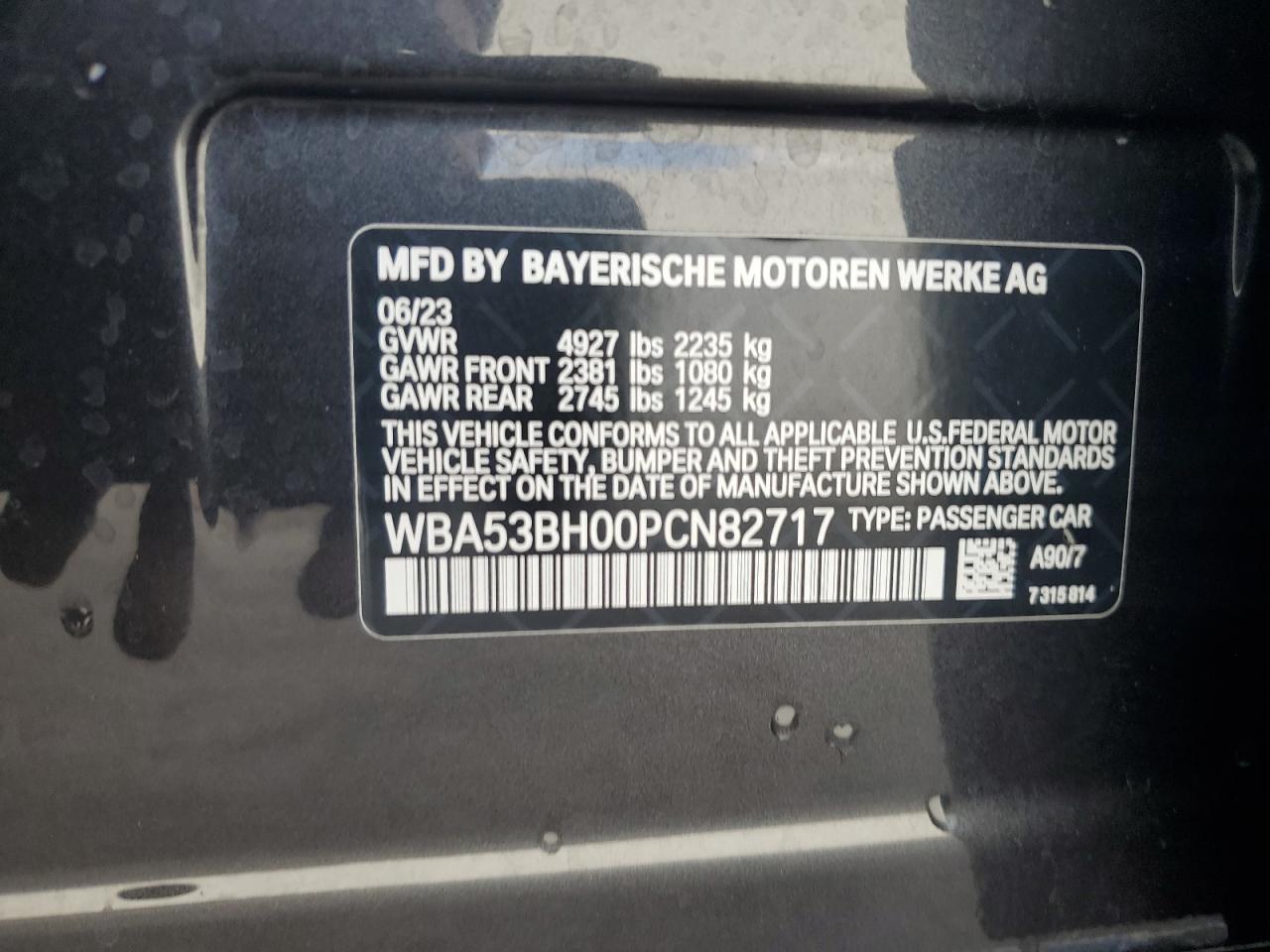 2023 BMW 530 I VIN: WBA53BH00PCN82717 Lot: 63931204