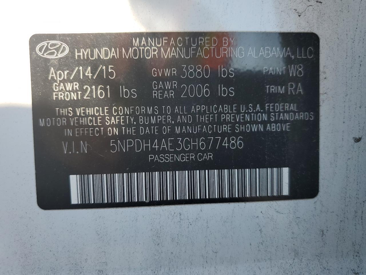 2016 Hyundai Elantra Se VIN: 5NPDH4AE3GH677486 Lot: 62637454