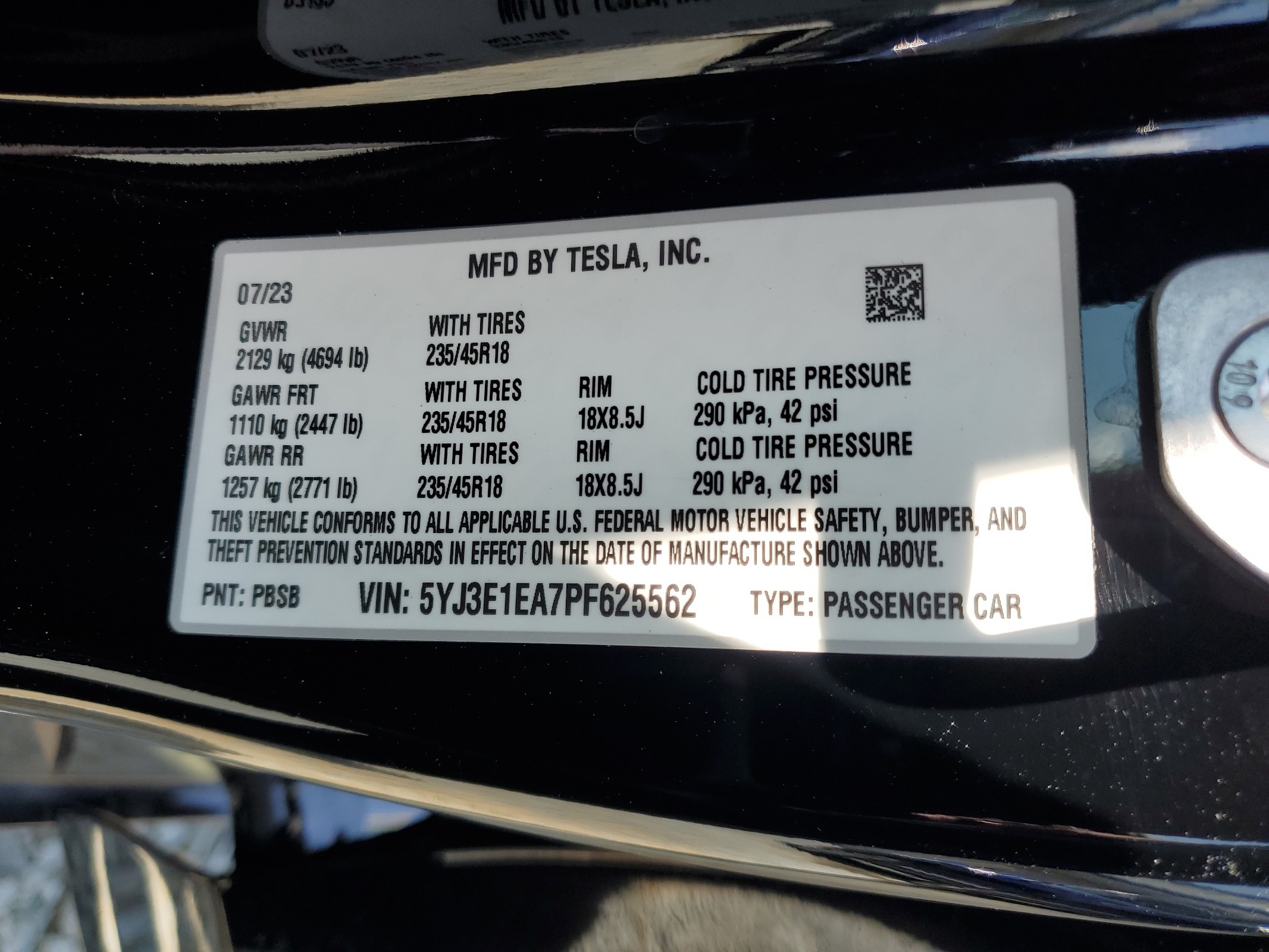 5YJ3E1EA7PF625562 2023 Tesla Model 3