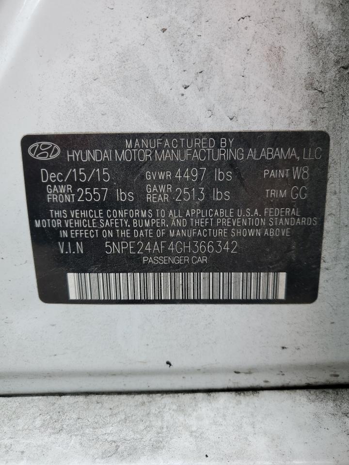 2016 Hyundai Sonata Se VIN: 5NPE24AF4GH366342 Lot: 63305344