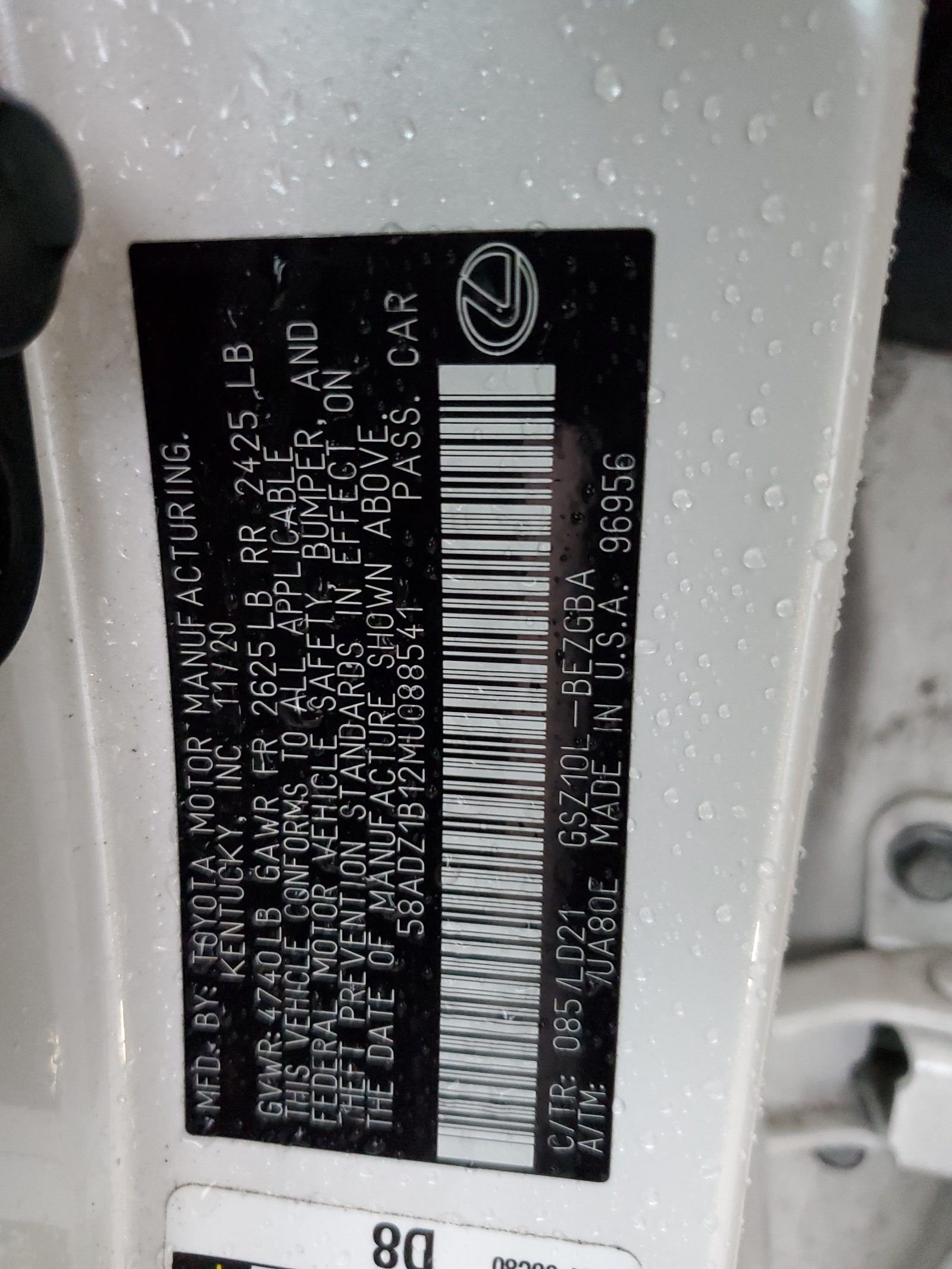 58ADZ1B12MU088541 2021 Lexus Es 350 Base