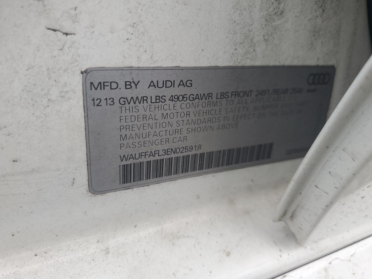 2014 Audi A4 Premium Plus VIN: WAUFFAFL3EN025918 Lot: 63601544