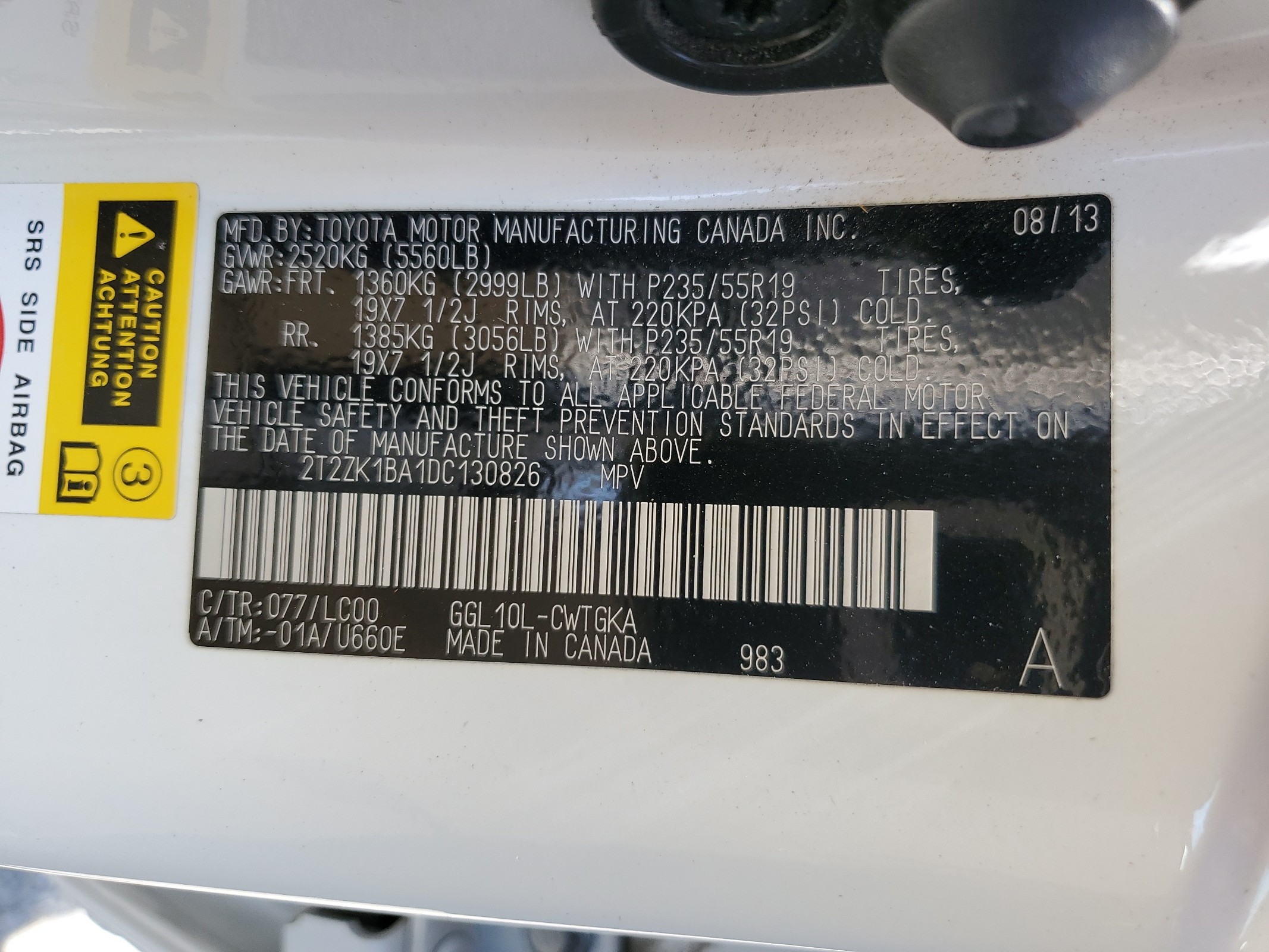 2T2ZK1BA1DC130826 2013 Lexus Rx 350