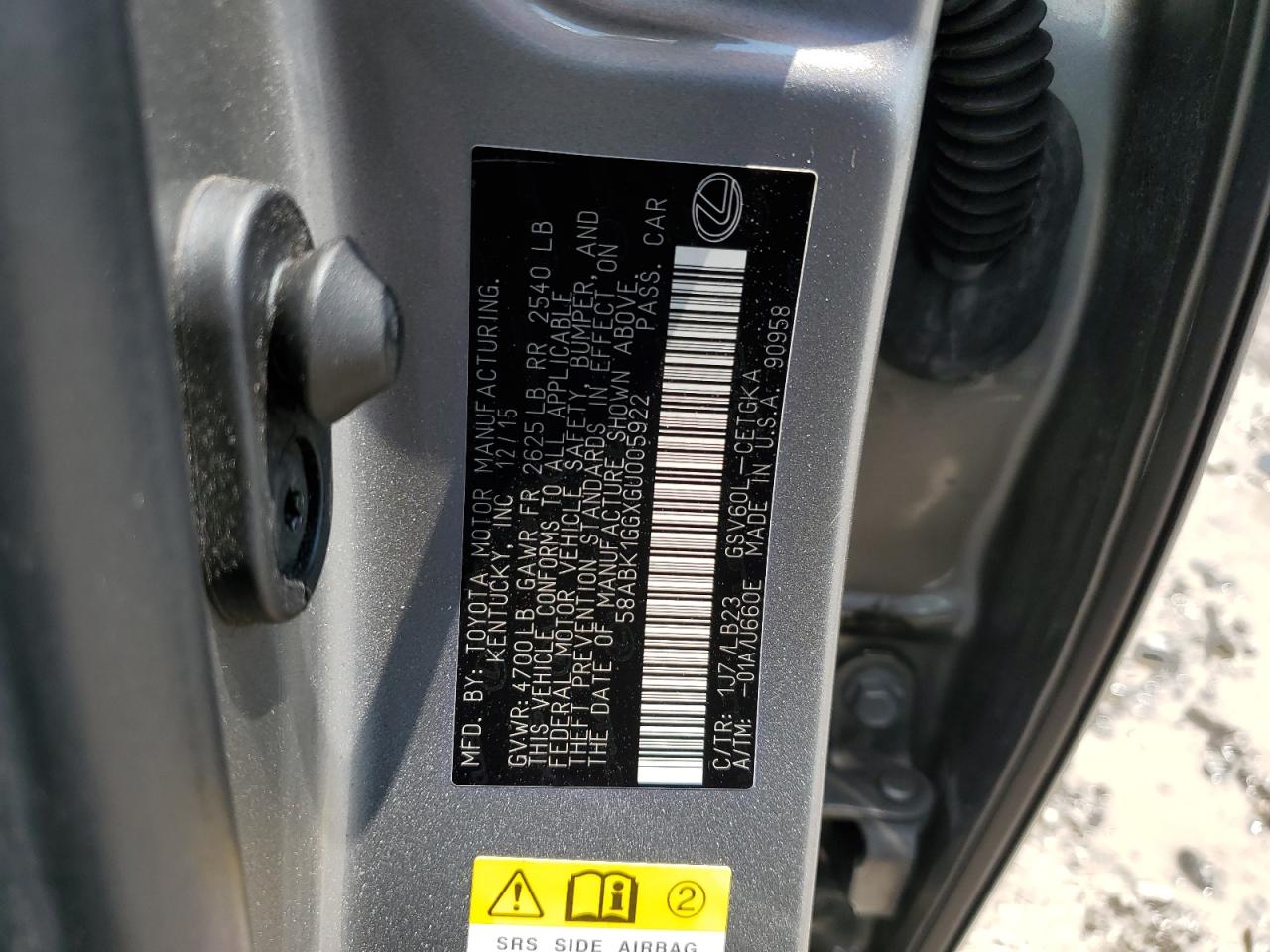 2016 Lexus Es 350 VIN: 58ABK1GGXGU005922 Lot: 65399734