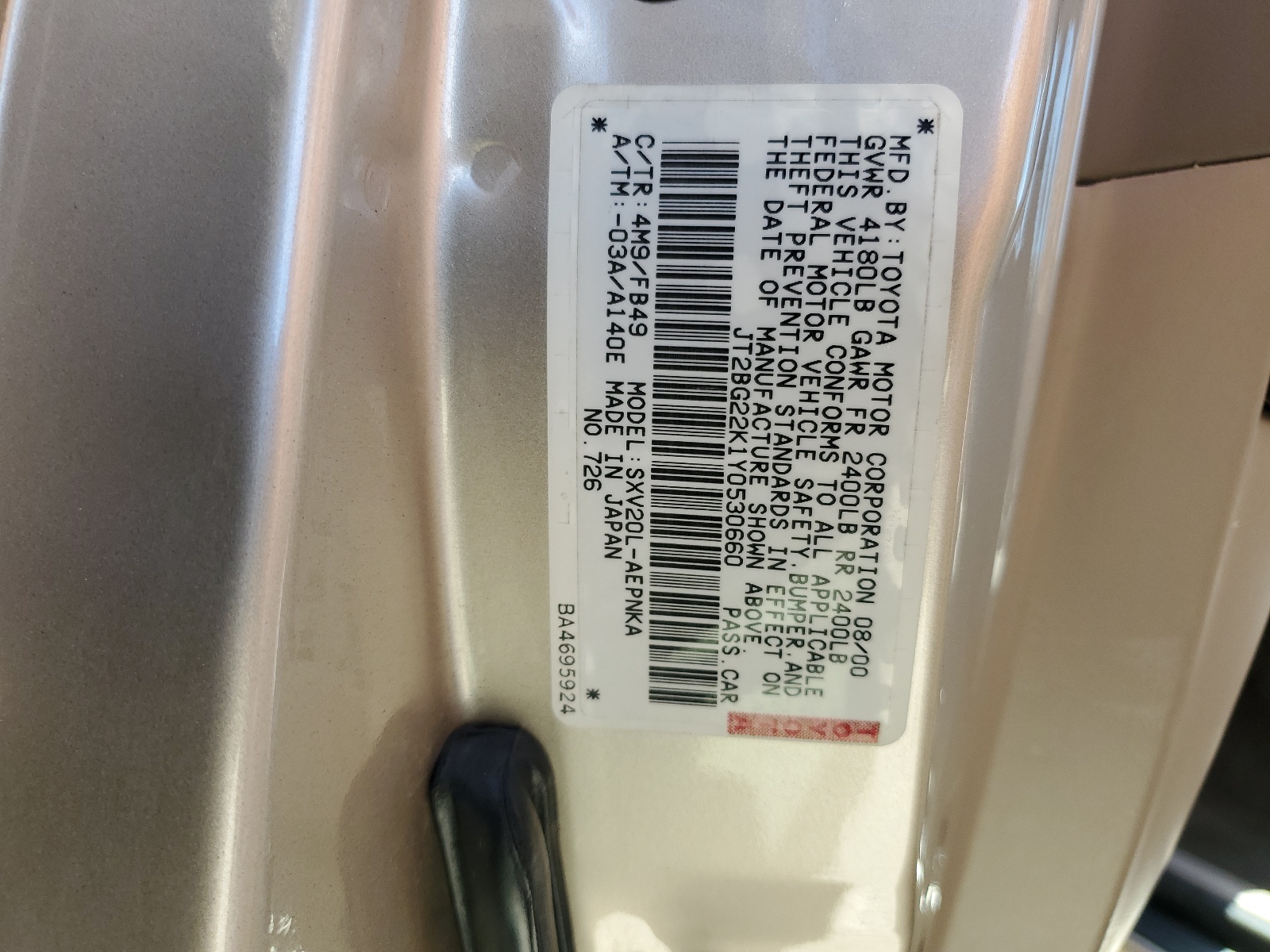 JT2BG22K1Y0530660 2000 Toyota Camry Ce