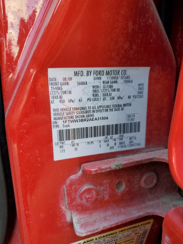 2010 Ford F350 Super Duty VIN: 1FTWW3BR2AEA31504 Lot: 63763164