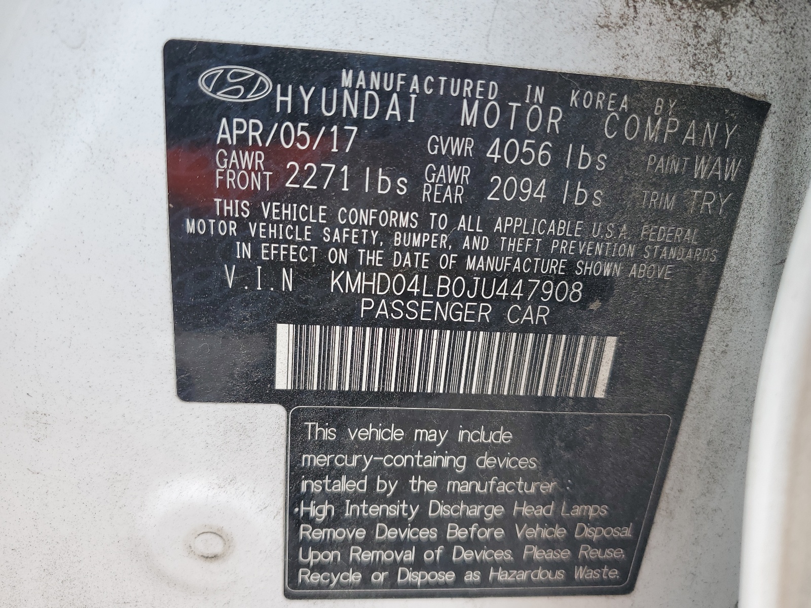 KMHD04LB0JU447908 2018 Hyundai Elantra Sport