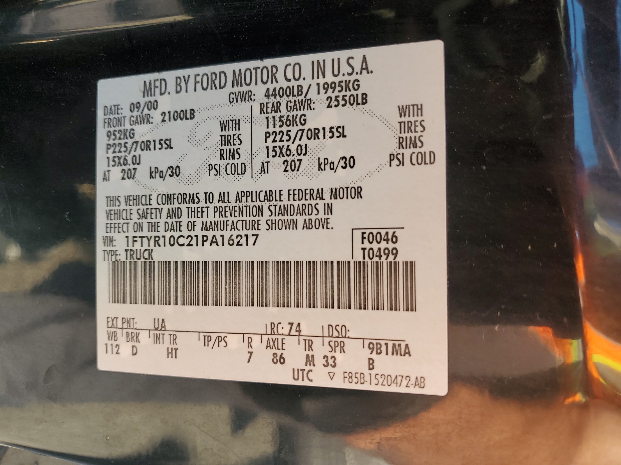 1FTYR10C21PA16217 2001 Ford Ranger