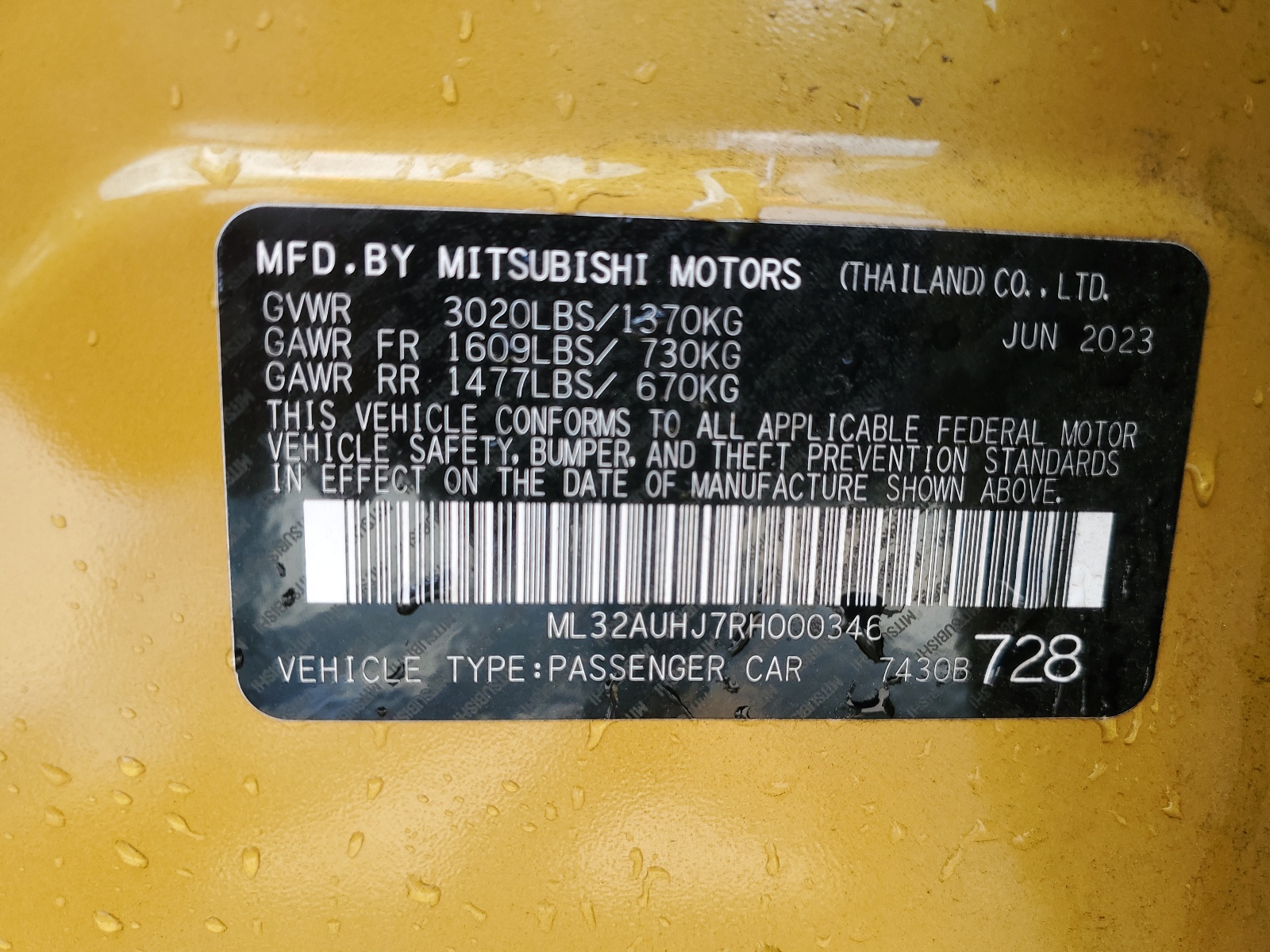 ML32AUHJ7RH000346 2024 Mitsubishi Mirage Es