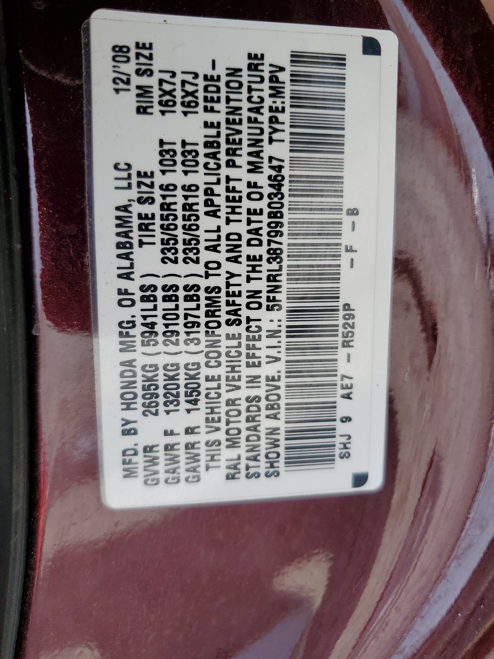 5FNRL38799B034647 2009 Honda Odyssey Exl