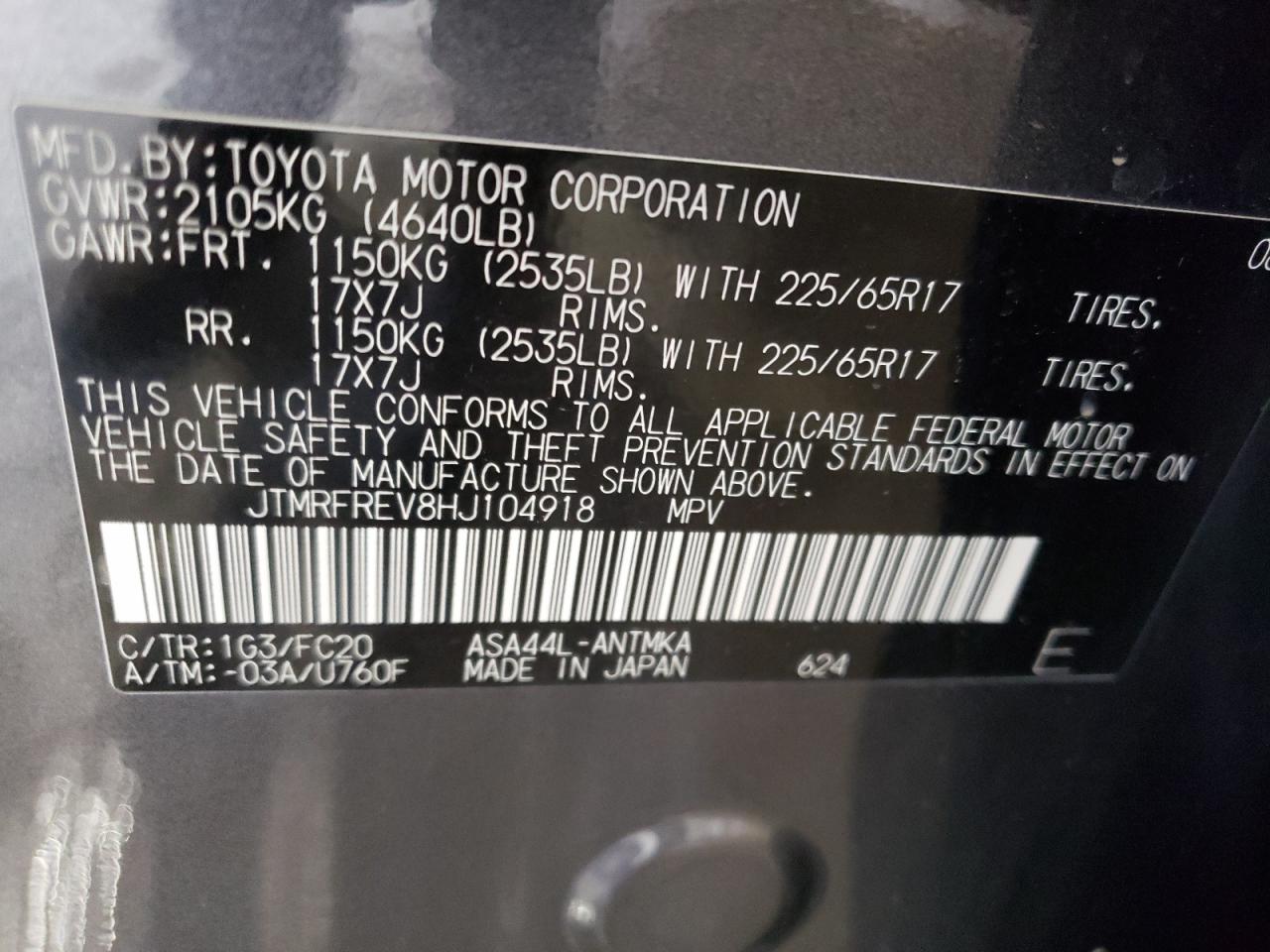 2017 Toyota Rav4 Xle VIN: JTMRFREV8HJ104918 Lot: 64856714