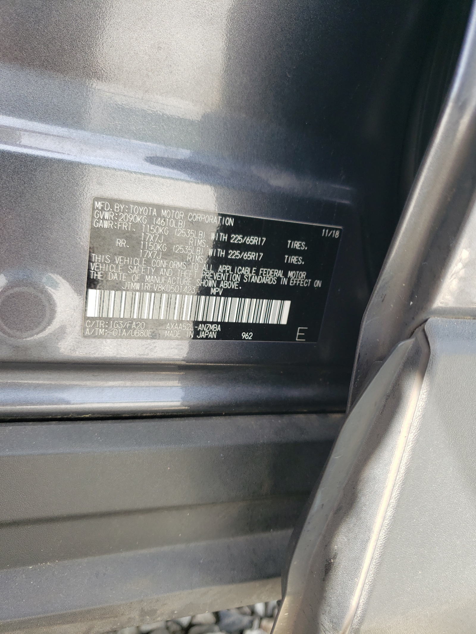 JTMW1RFV8KD501423 2019 Toyota Rav4 Xle