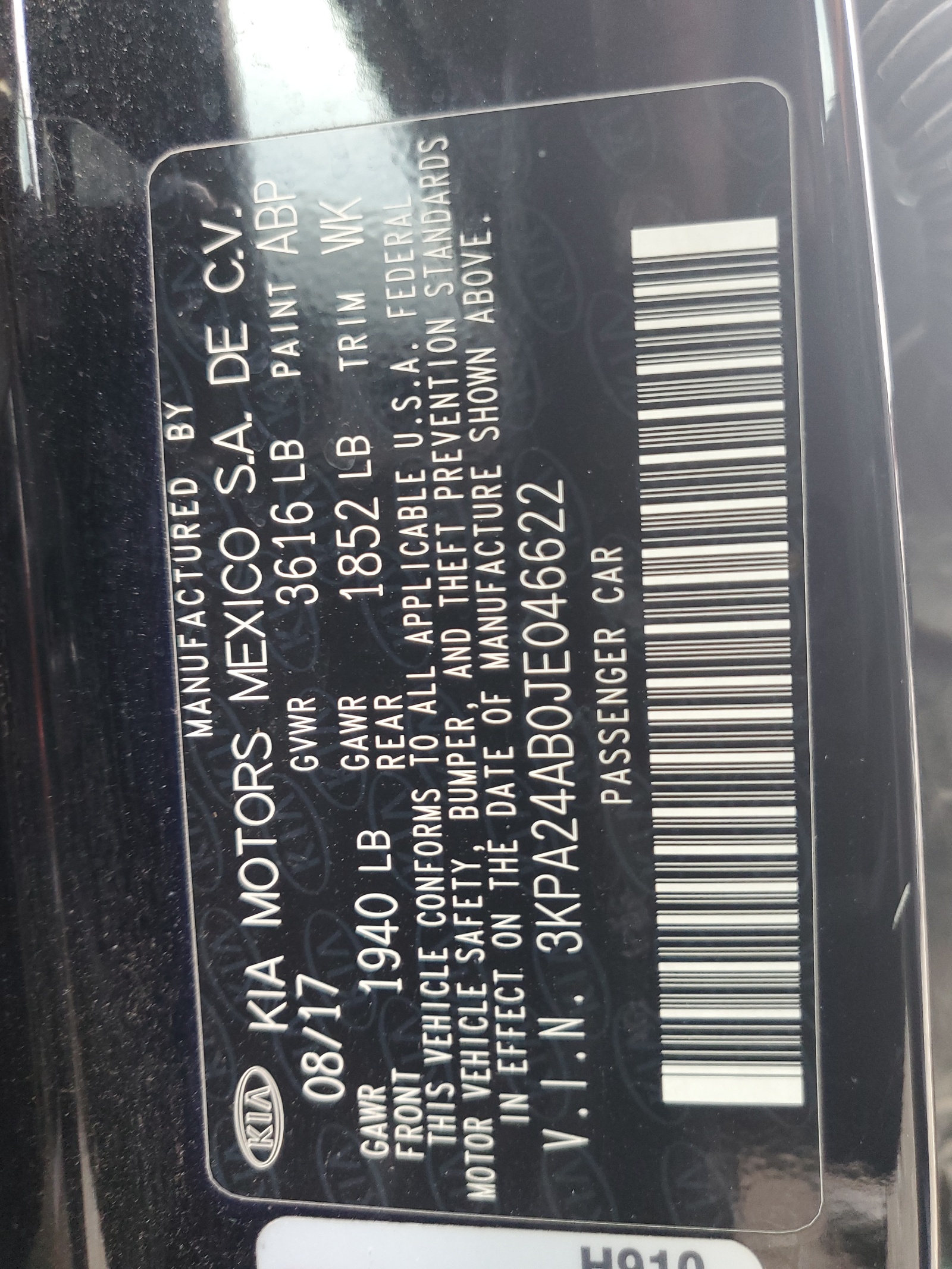 3KPA24AB0JE046622 2018 Kia Rio Lx