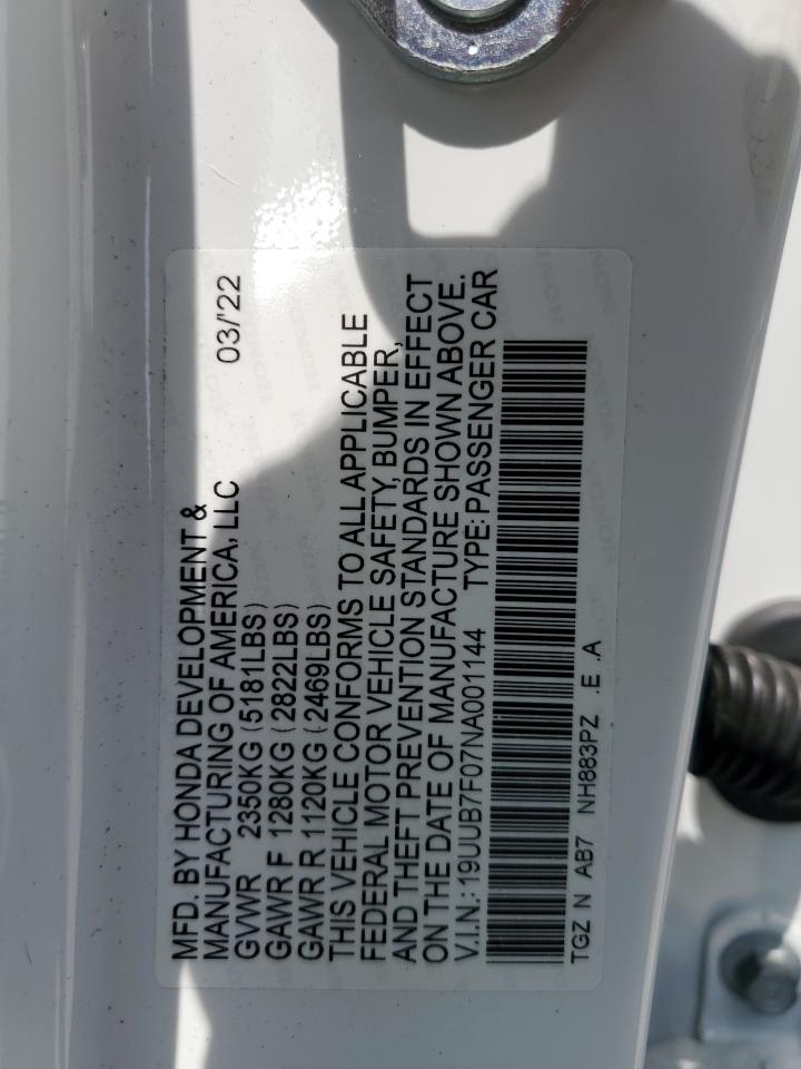 19UUB7F07NA001144 2022 Acura Tlx Type S